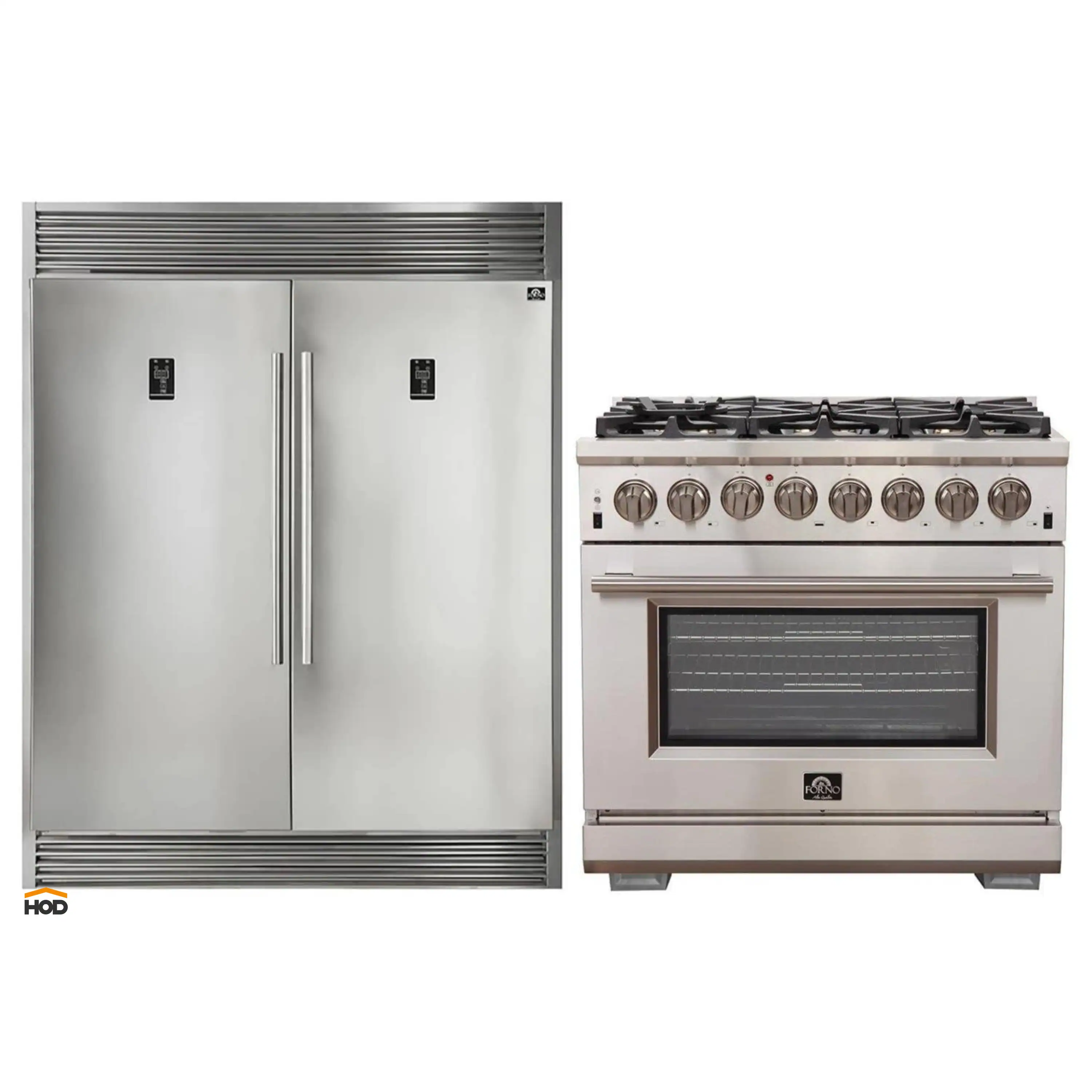 Forno 2-Piece Appliance Package - 36-Inch Dual Fuel Range  & 60-Inch Pro-Style Refrigerator in Stainless Steel
