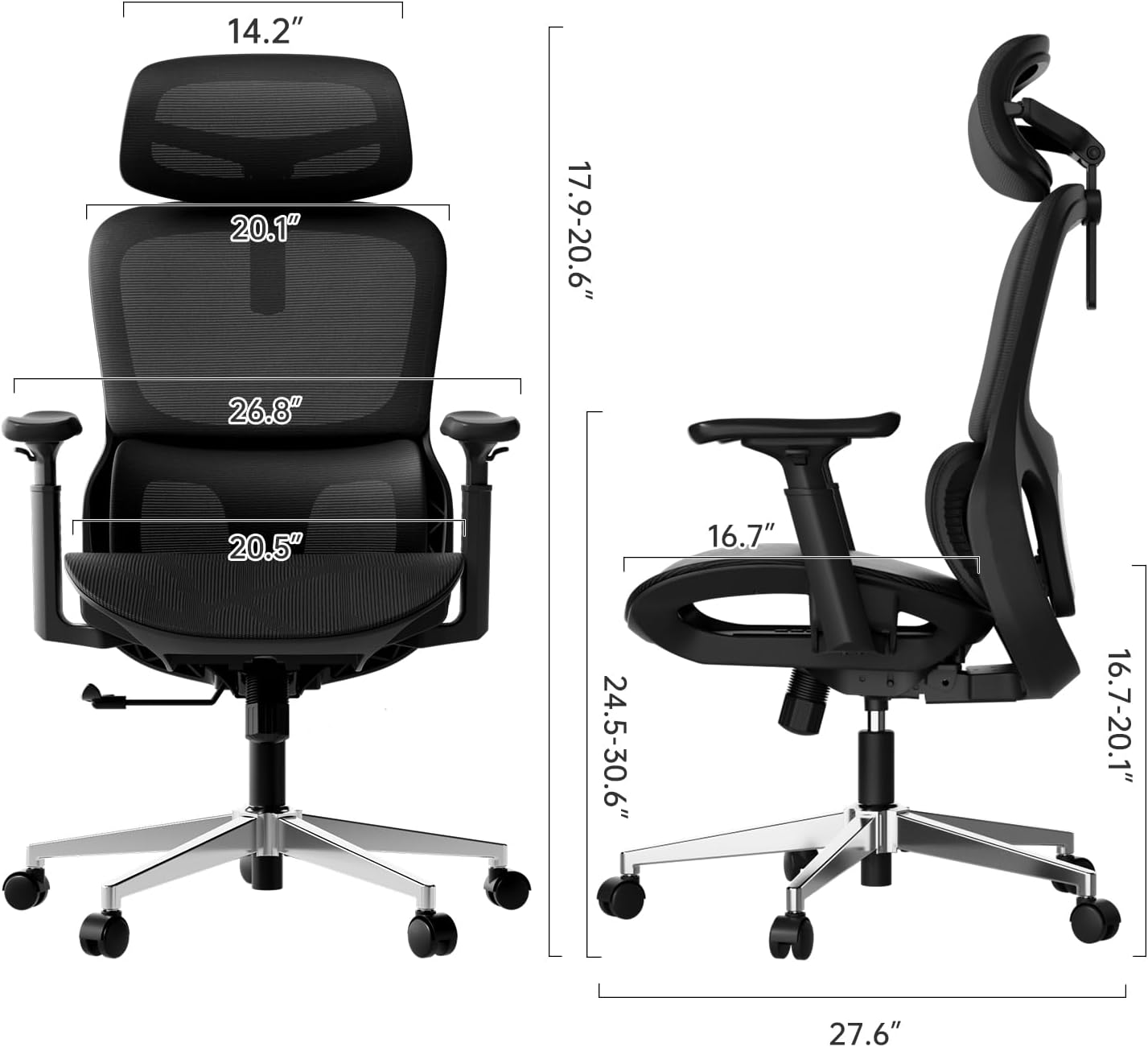 Hbada P2 Ergonomic Office Chair, Office Chair with 3D Lumbar Support, Mesh Chairs with 3D 360° Rotation Arms, 3D Headrest & Comfortable Seat, 135° Stepless Tilt Function, Black