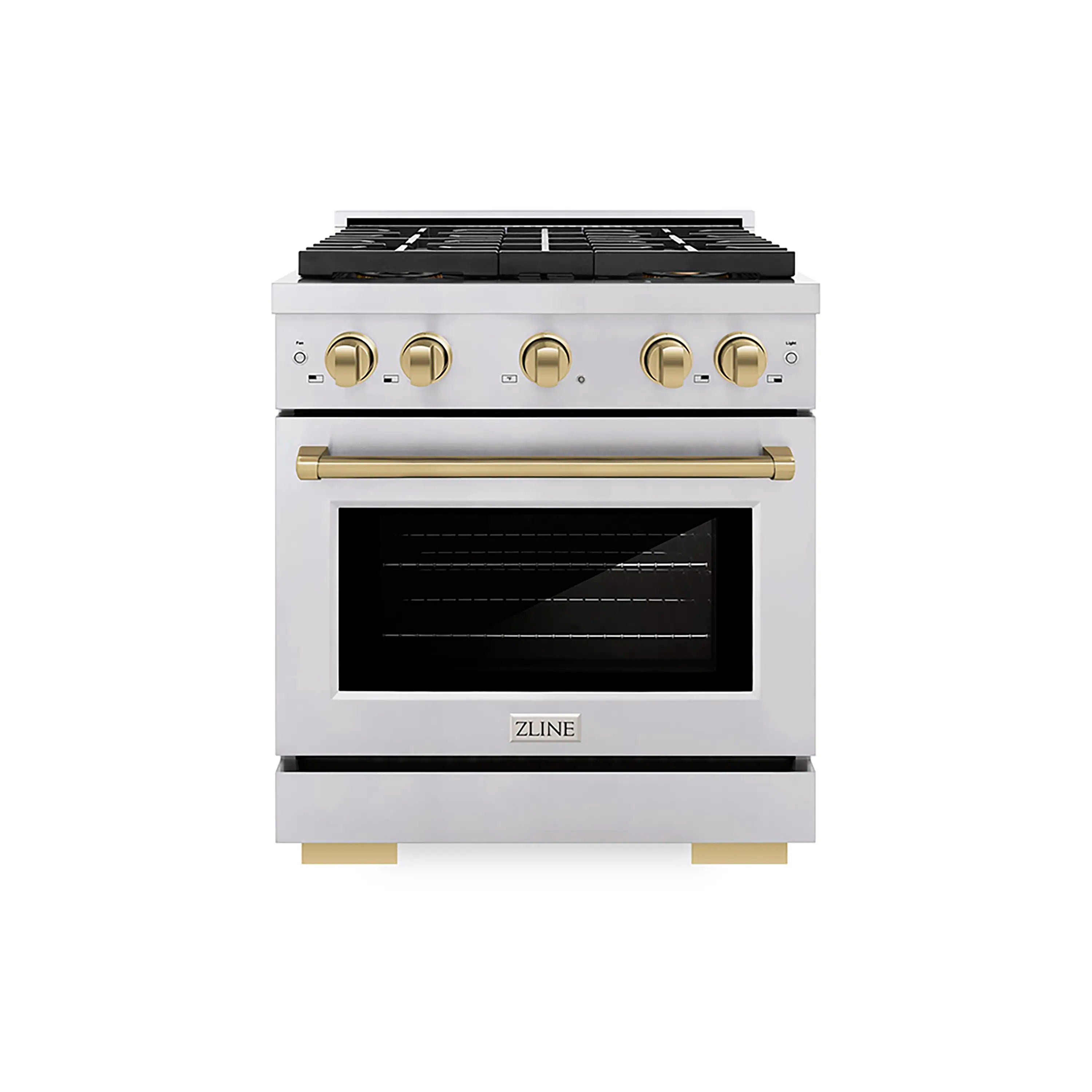 ZLINE Autograph Edition 30-Inch 4.2 cu. ft. Paramount Dual Fuel Range with 4 Burner DuoPro鈩?Cooktop and Electric Convection Oven in Stainless Steel with Champagne Bronze Accents (PSDRZ-30-CB)