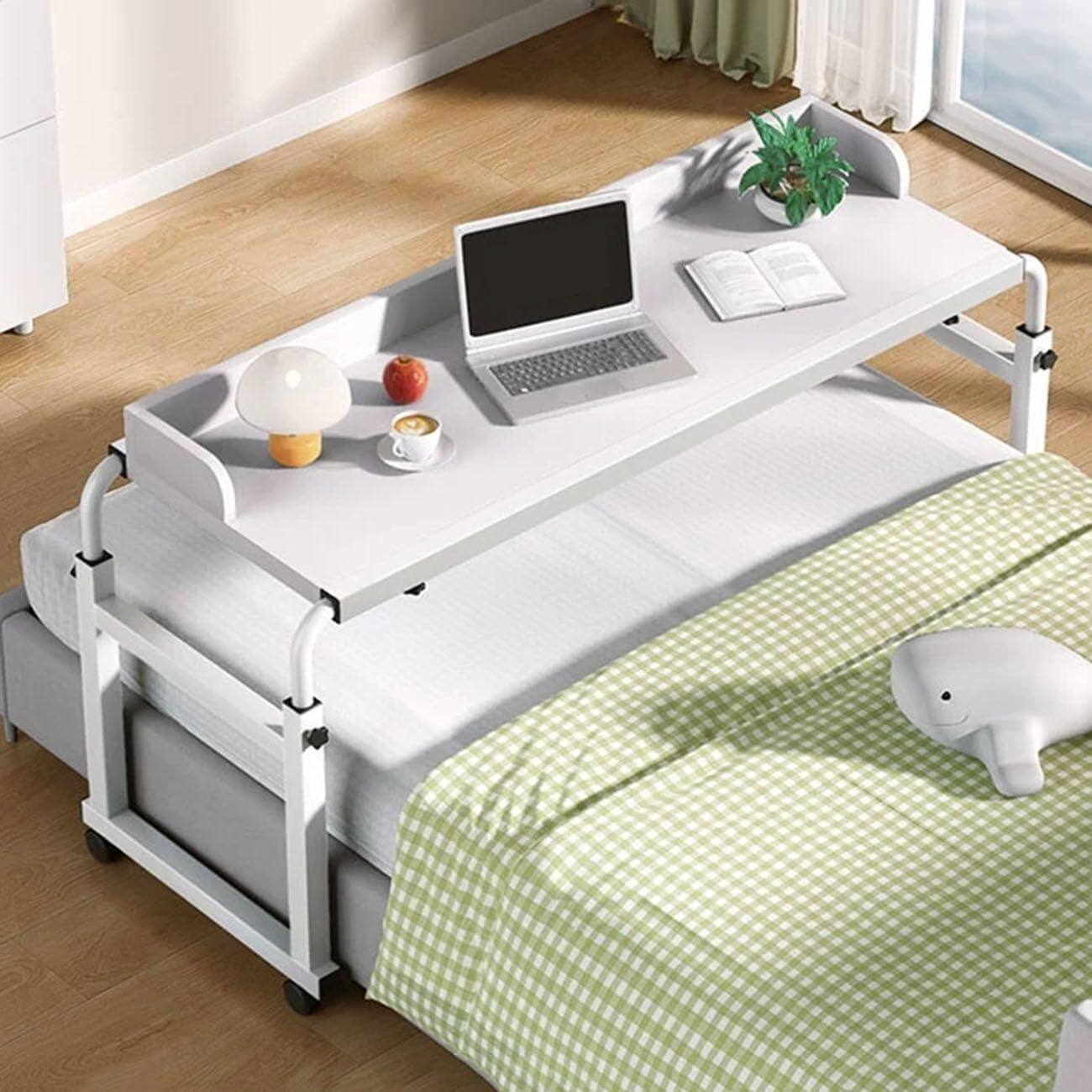 Overbed Table with Wheels, Retractable Mobile Bed Desk, Standing Workstation Laptop Cart, Home Office Bedroom Hospital Workstation Table(140 * 45cm)