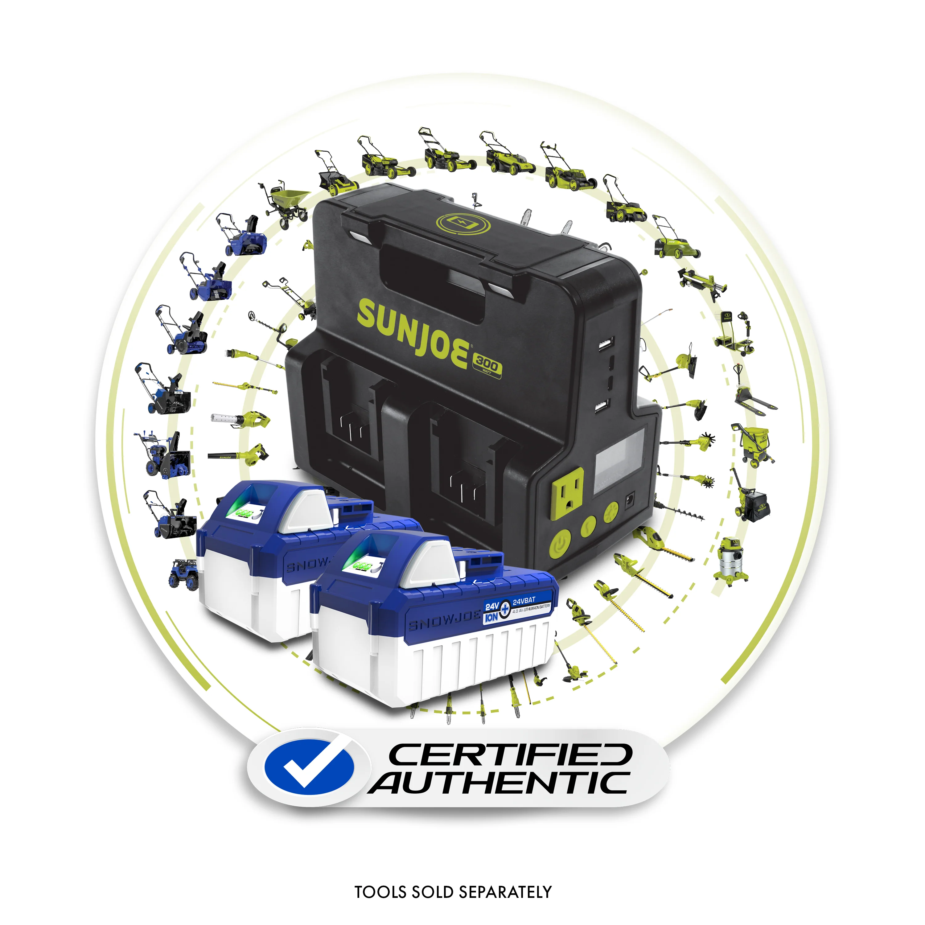 Snow Joe + Sun Joe CERTIFIED AUTHENTIC Ultimate 24-Volt* Charging Bundle | Power Station + 2 x 4.0-Ah Batteries