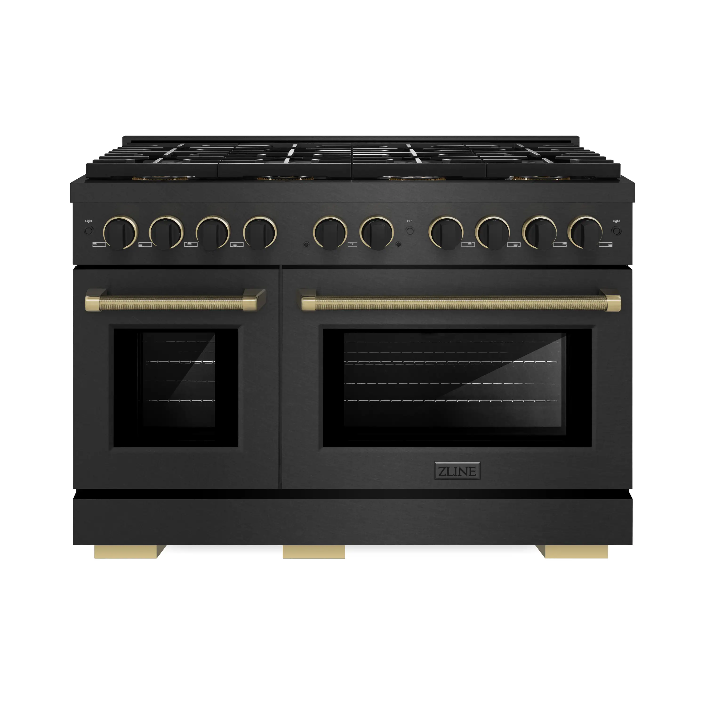 ZLINE Designer 48-Inch 6.7 Cu. Ft. Dual Fuel Range with 8 Burner DuoPro Cooktop in Black Satin with Black and Champagne Accents (PSDRBSZ-48-MBCB)