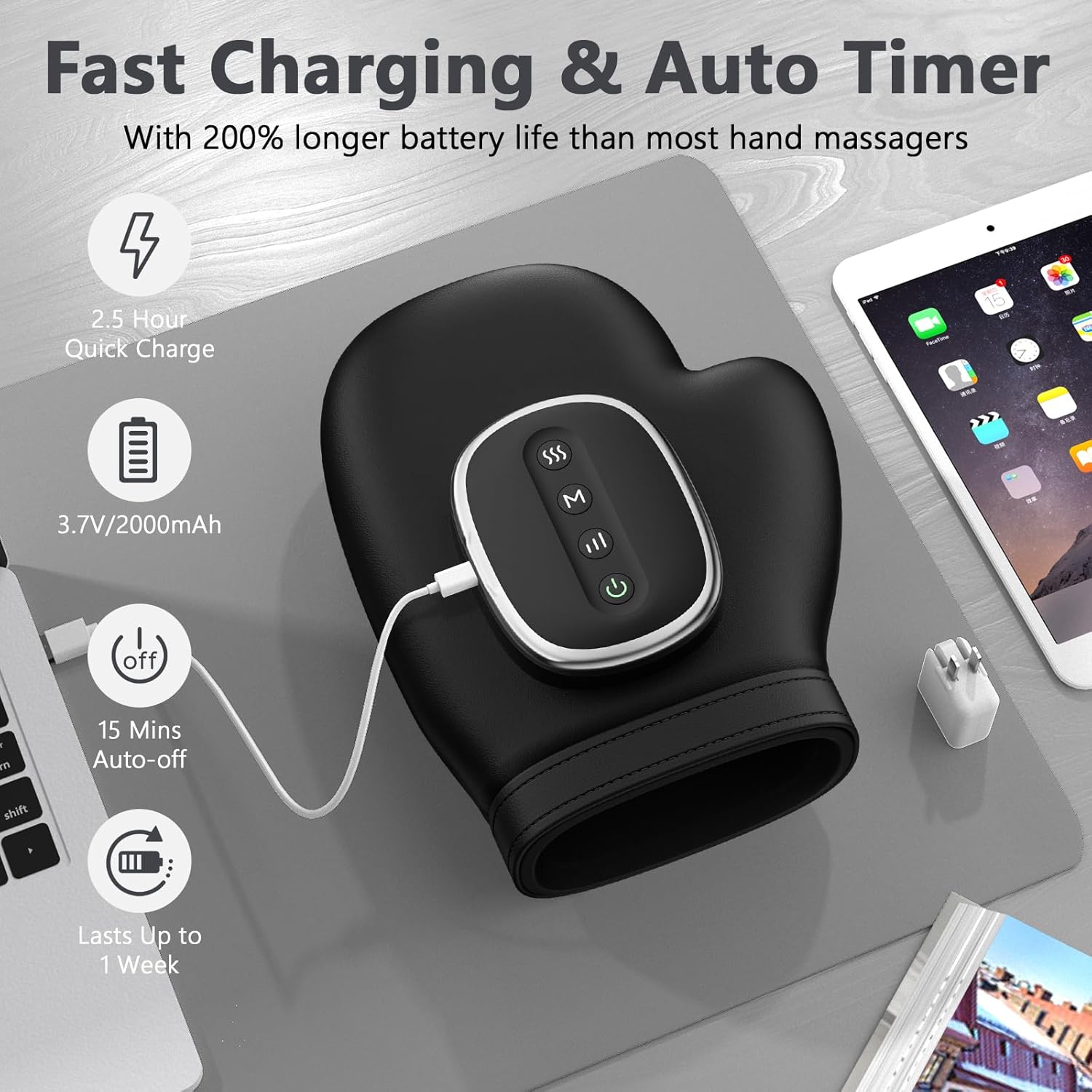 Hand Massager with Heat and Compression, Hand Massager with 3 Massages, 3 Temps (108°F ~ 121℉), 5 Strengths for Arthritis, Wrist & Carpal Tunnel Relief, Hand Massage, Gift for Women/Men (Black)