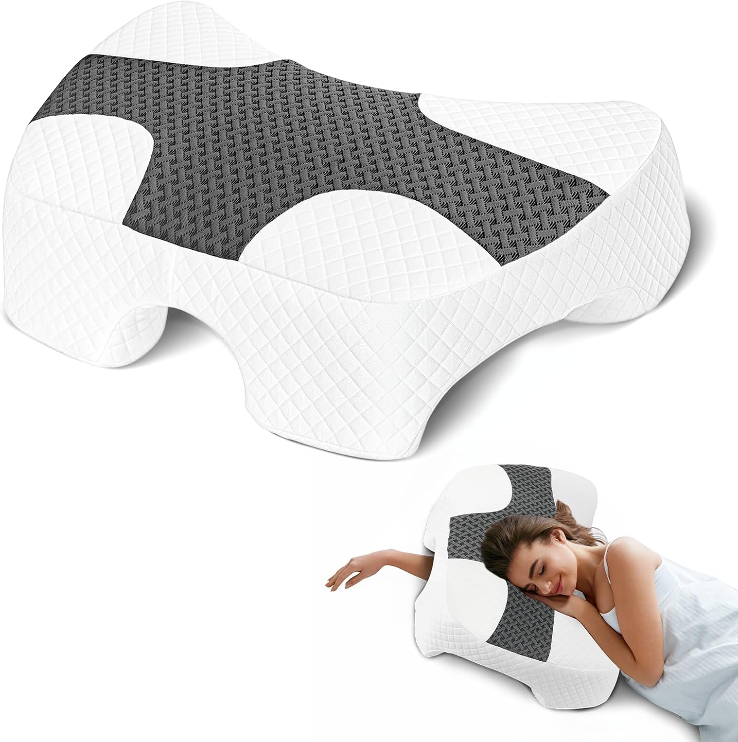 Side Sleeper Pillow with Arm Hole, Shoulder Relief System, Arm Pillow for Neck and Shoulder Pain, Premium Memory Foam, Suitable for Side, Back and Stomach Sleepers - Grey