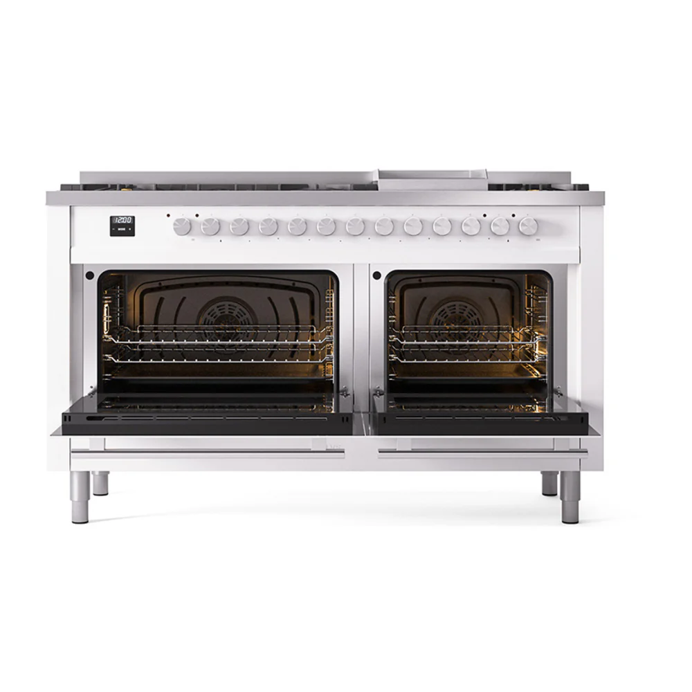 ILVE 60-inch Professional Plus II Dual Fuel Range with 9 Burners, Griddle, and Solid Door Oven in RAL (UP60FQMPRA)