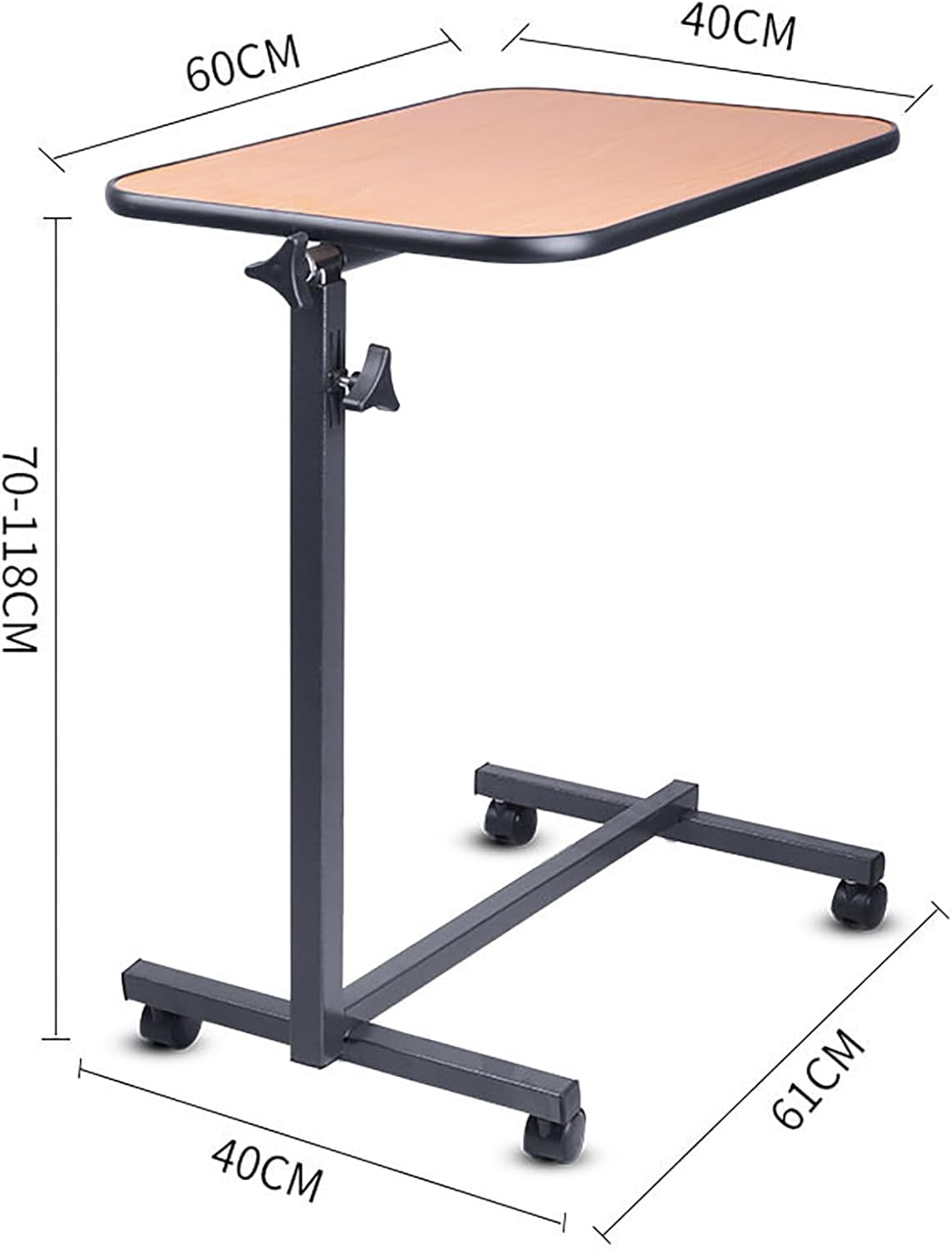 Multifunctional Adjustable Overbed Bedside Table with Wheels, Adjustable Overbed Rolling Table with Secure Height,Home and Hospital Use