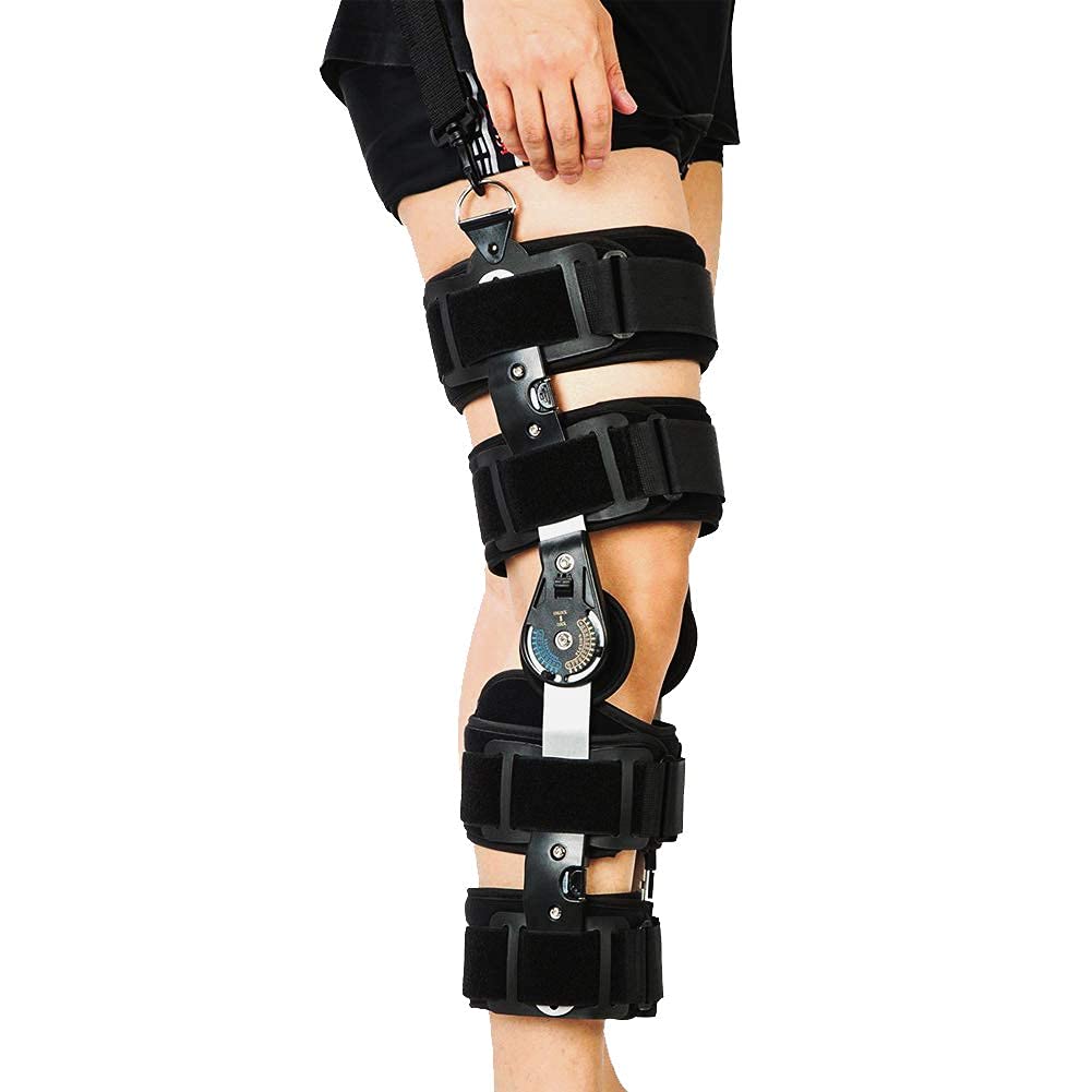 Hinged Adjustable Knee Brace Support Injury Orthosis, Knee Immobilizer For Acl Mcl And Pcl Orthopedic Rehab, Meniscus Tear, Post Op Recovery Stabilize Support(