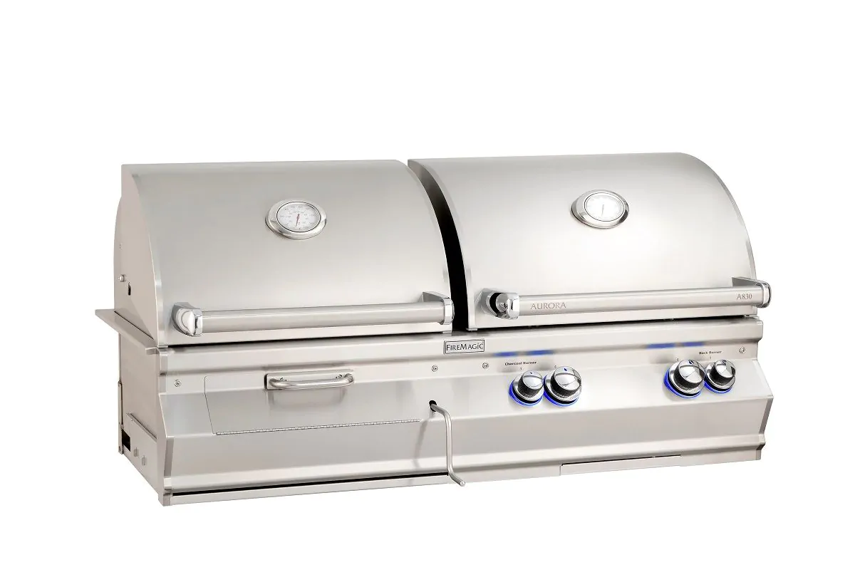 Fire Magic Aurora A830s 46-Inch Propane Gas and Charcoal Built-In Dual Grill with 1 Sear Burner, Backburner, Rotisserie Kit and Analog Thermometer (A830I-8LAP-CB)