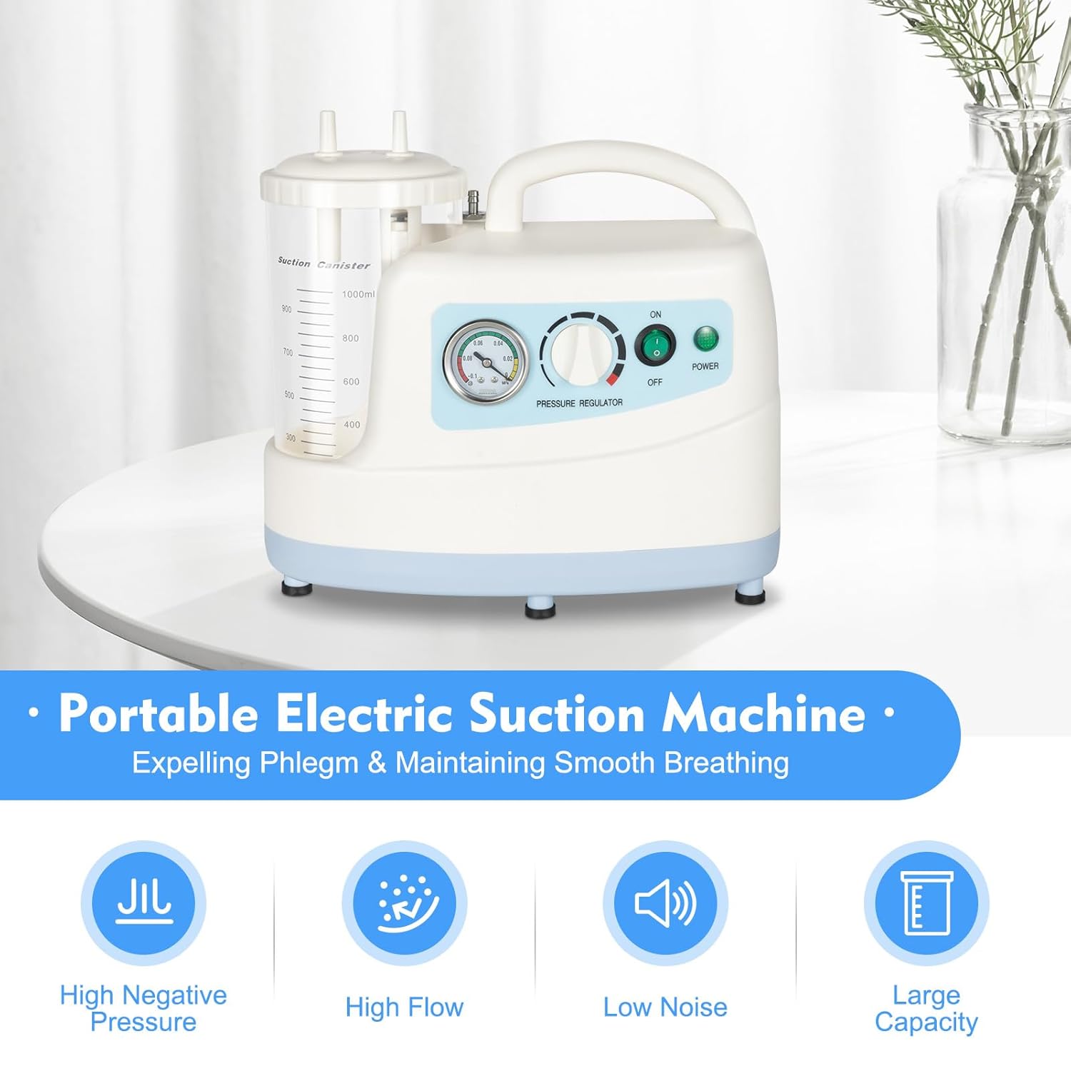 110V 1000ML CHB-20A Portable Electric Veterinary Aspirator Suction Machine, Quiet Vacuum Pump Device for Home Care