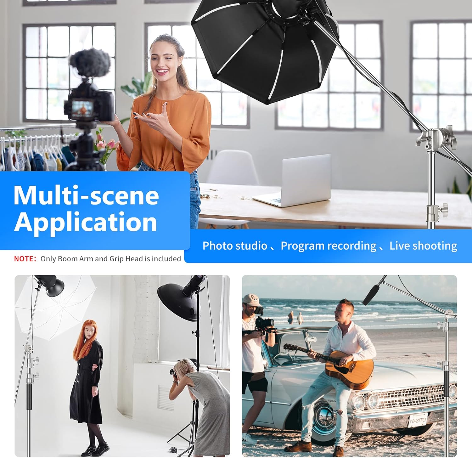 Neewer Extension Grip Arm Boom Arm with 2 Pieces Grip Heads - 40 inches/101.6 centimeters Aluminum Alloy Construction for Light Stand,Reflector and Other Equipment for Studio Video Photography(Silver)