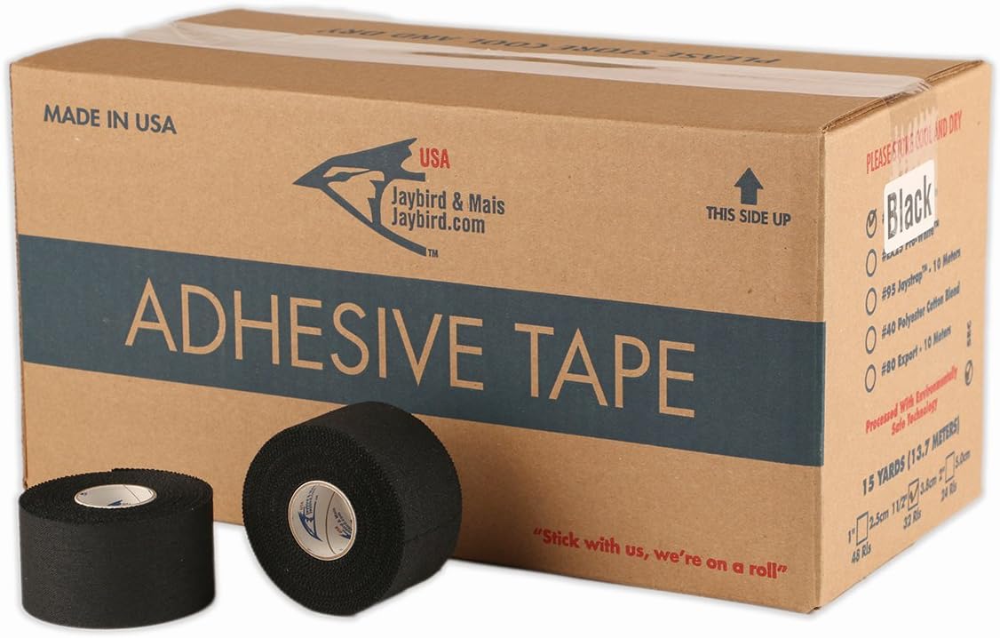 Jaybird & Mais Latex Free Athletic Trainers Adhesive Tape (32 Rolls), Black
