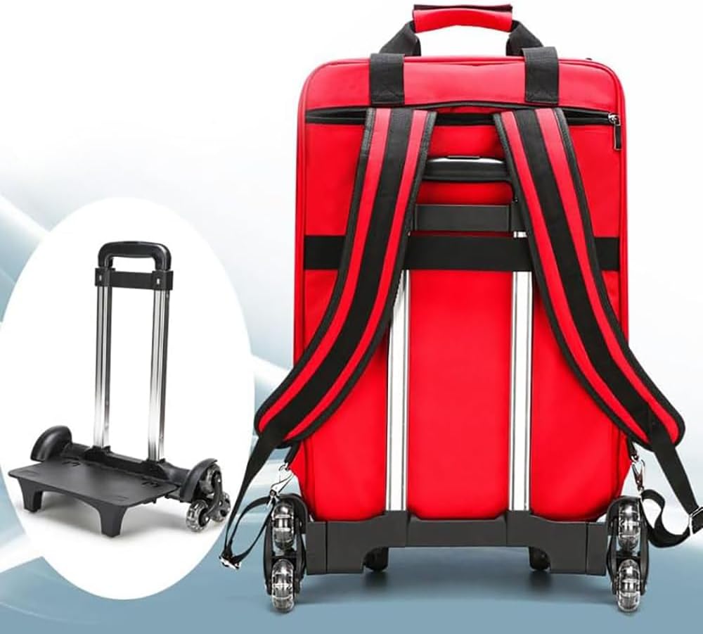 Rolling Medical Bag, Professional First Aid Kits, Nurse with Removable Dividers, Emergency Responder Trauma, Reflective Strips, for Home, Nurses, Doctors, EMT(Red)