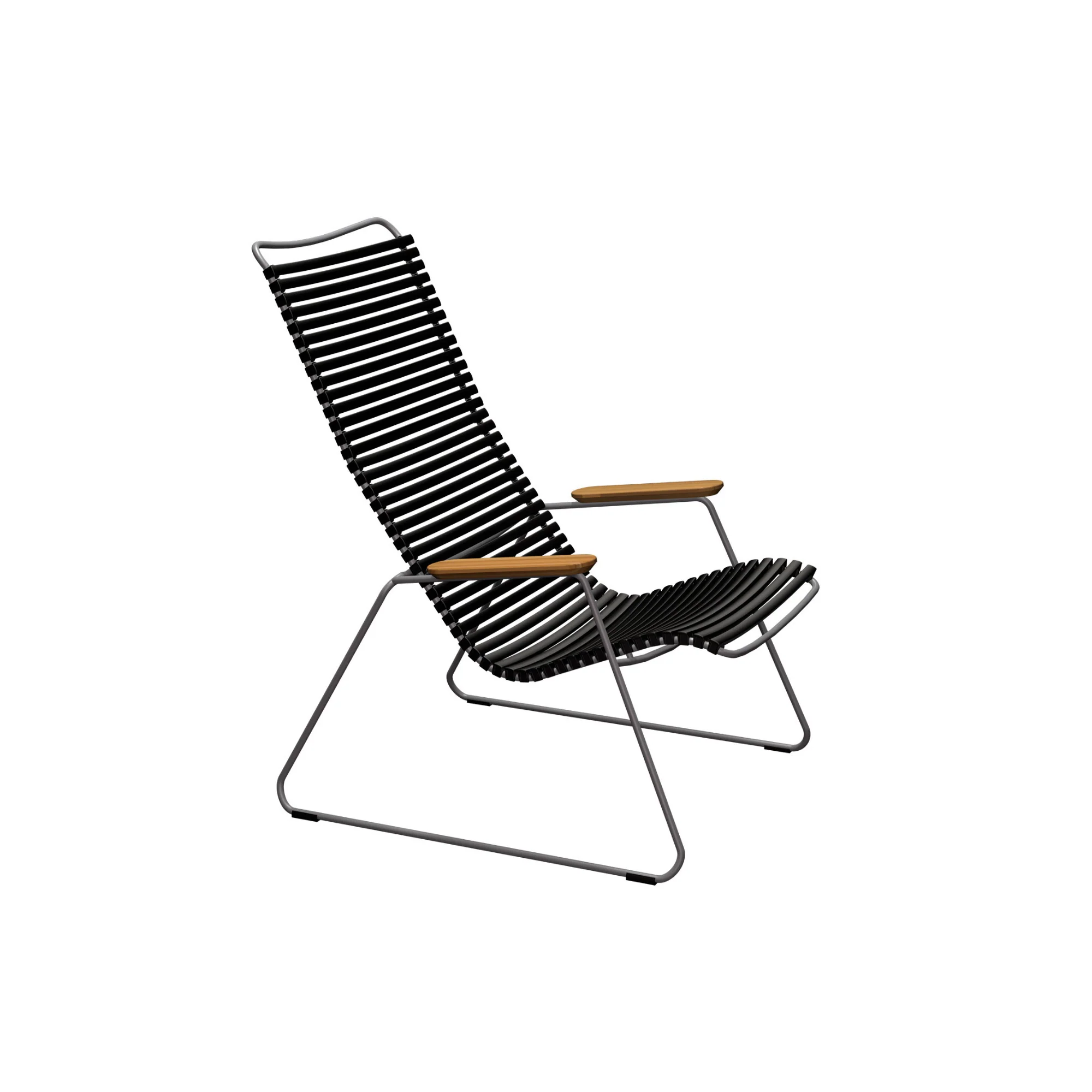 Houe CLICK Outdoor Lounge Chair with Bamboo Armrests (Black, Gray Steel Frame)