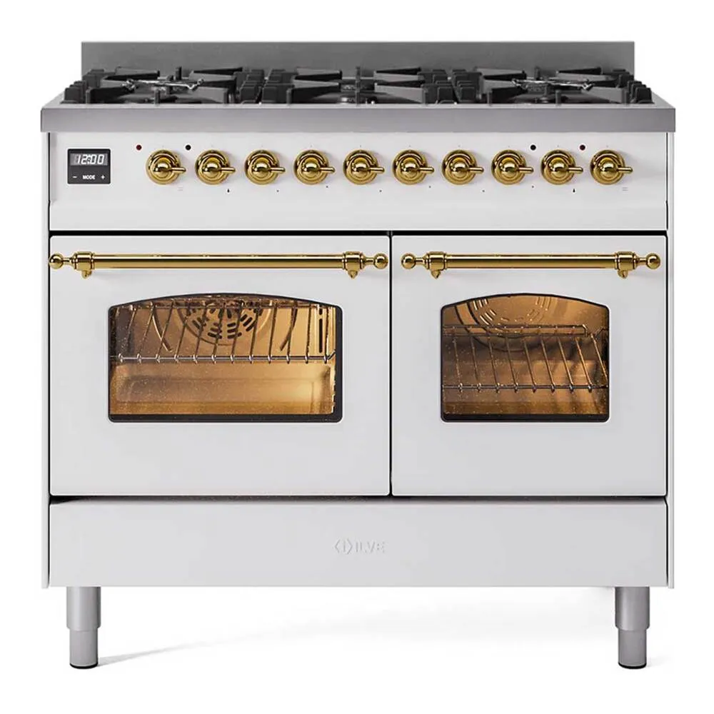 ILVE Nostalgie II Limited Edition 40-Inch Dual Fuel Range with 6 Gas Brass Burners and Electric Oven in White (UPD406NMPWHG)