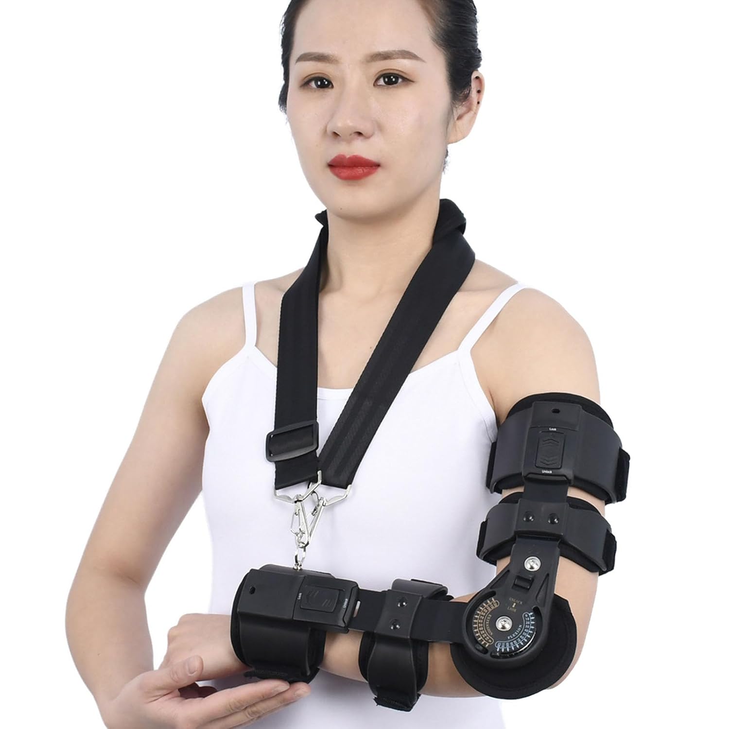 SFKLYU Hinged Elbow Brace Adjustable Post Elbow Brace with Sling Stabilizer Splint for Post Op, Surgery Recovery, Ligament and Tendon Repairs and Dislocation,Right
