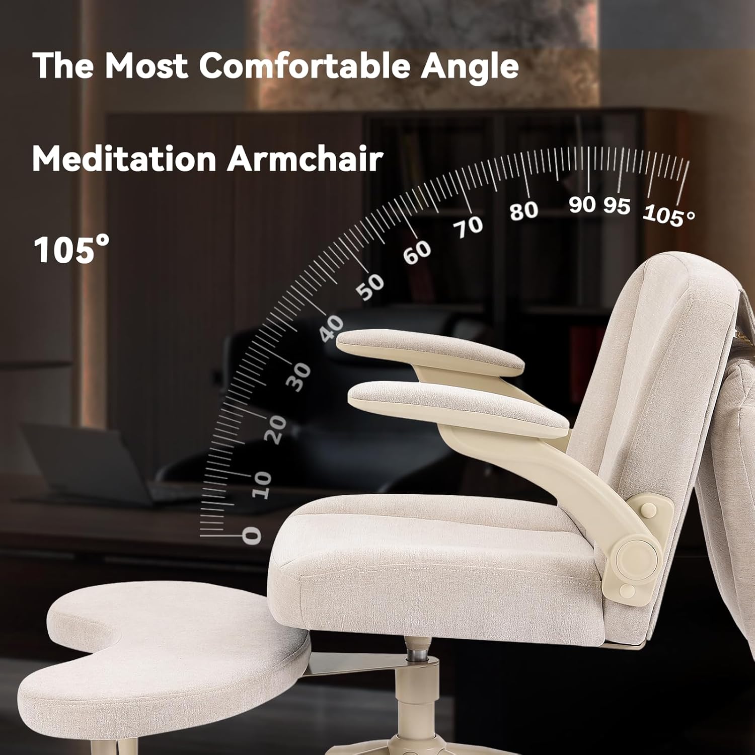 Pipersong Meditation Cross Legged Armchair, ADHD Chair with Adjustable Armrests, Criss Cross Desk Chair with Flexible Back Cushion, Swivel Footrest, Arm Support and Wheels for Home Office, Black