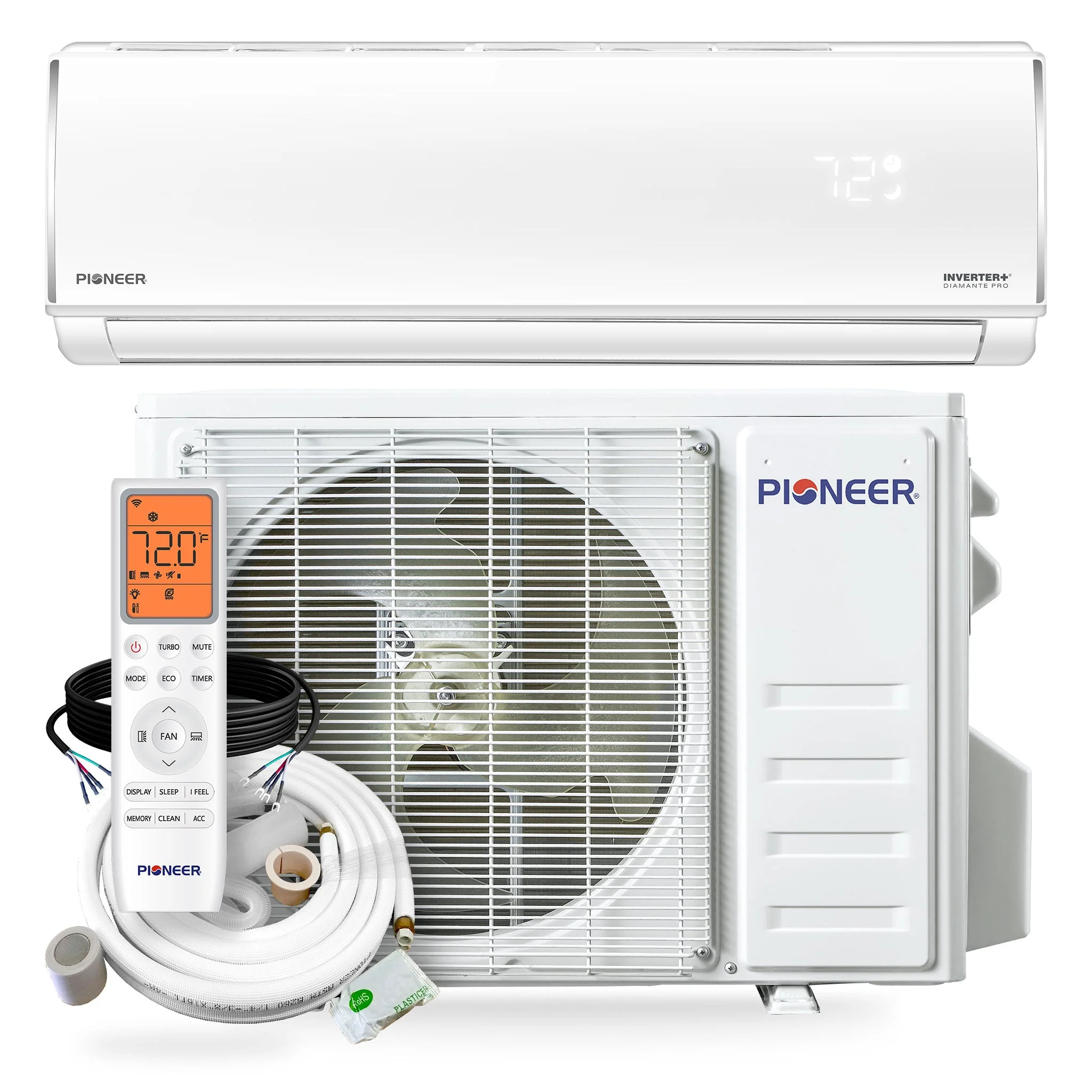 Pioneer庐 Diamante Pro鈩?36,000 BTU 19 SEER2 230V High-Wall Ductless Mini-Split Air Conditioner Inverter Heat Pump with 16 Ft. Kit (WYT036GLSI20RL)