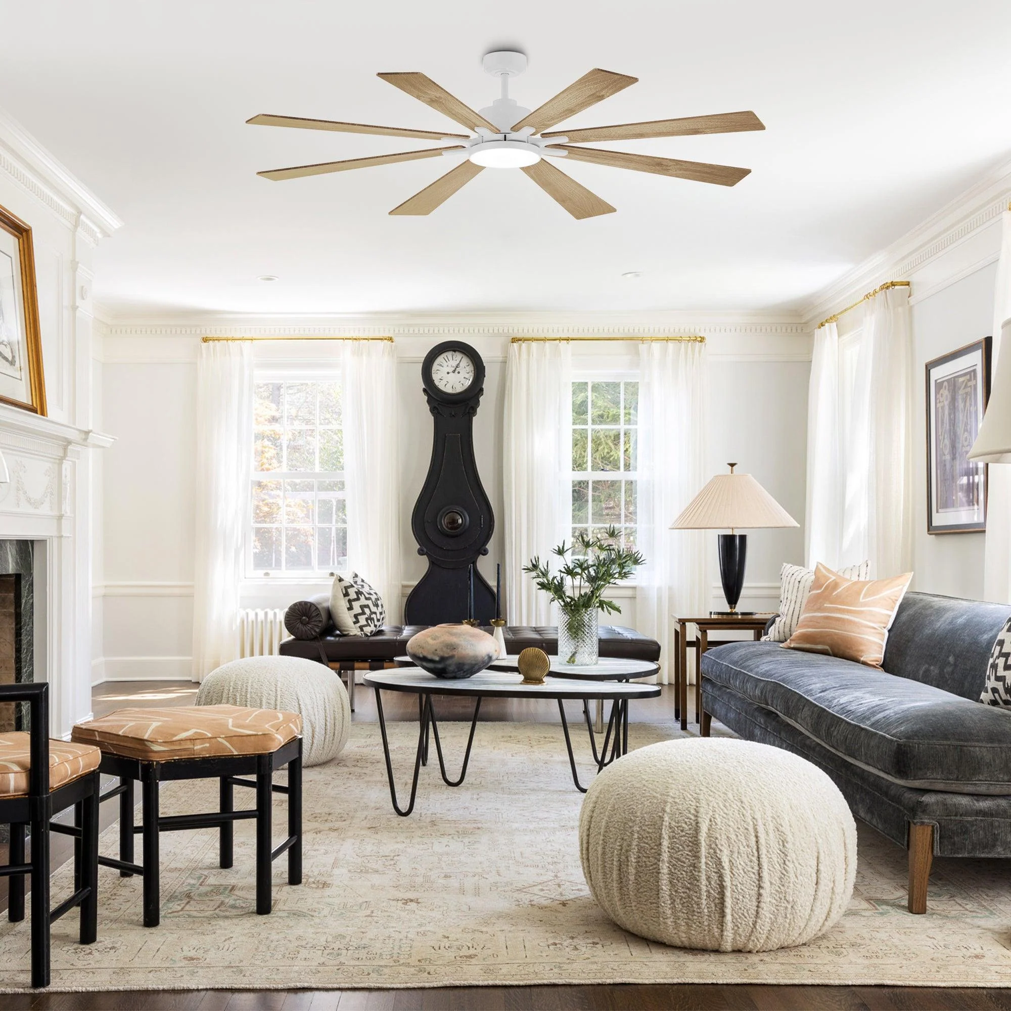 Parrot Uncle 72-Inch Elbe Modern Downrod Mount Ceiling Fan with Light and Remote Control