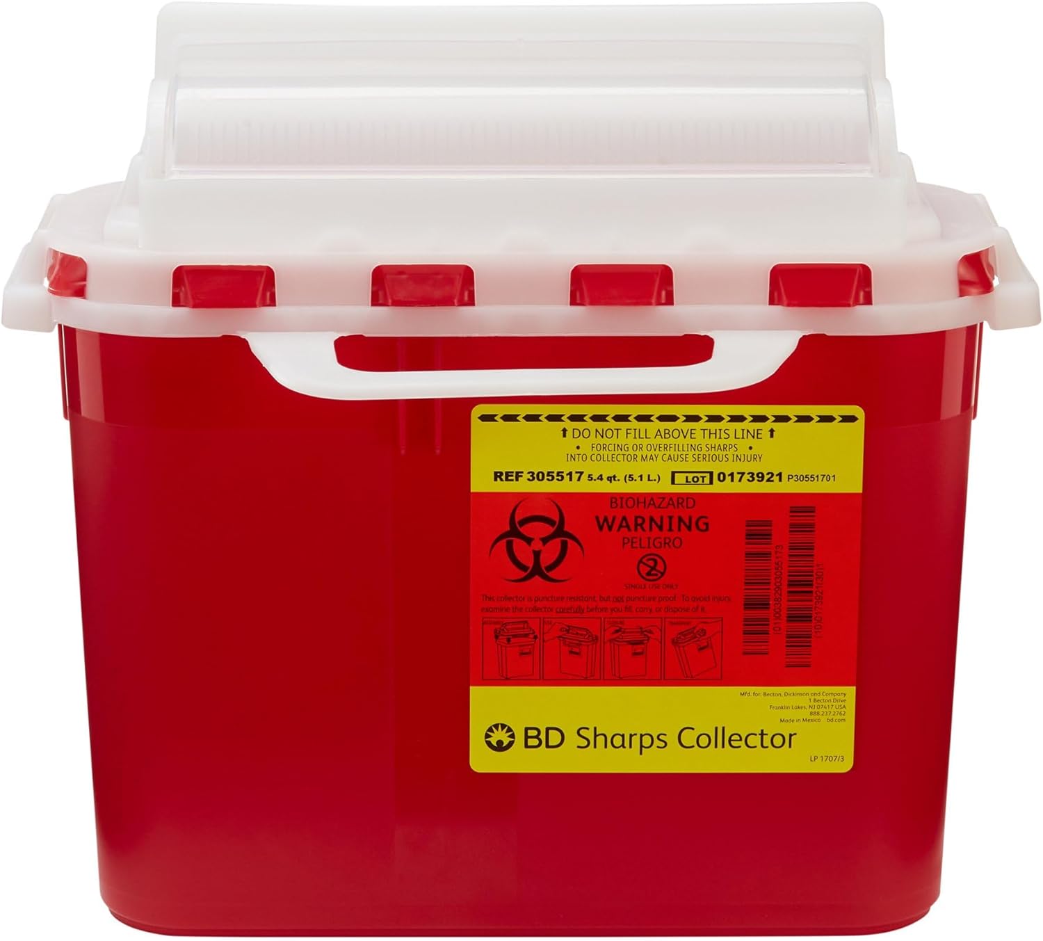 BD Medical 305517 Sharps Collector, Counter Balanced Door, Shape, Red, Pack of 20