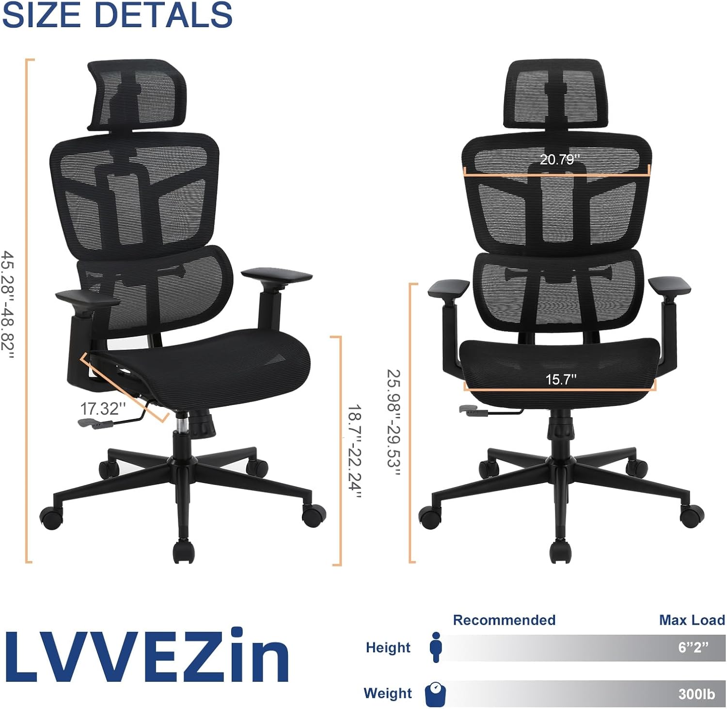 Ergonomic Office Chair, Desk Chair with Adjustable Height, Lumbar Support, High Back Mesh Computer Chairs with Flip up Armrests, Task Chairs for Home, Bedroom, Study, Dorm, Student, Adults Men Women