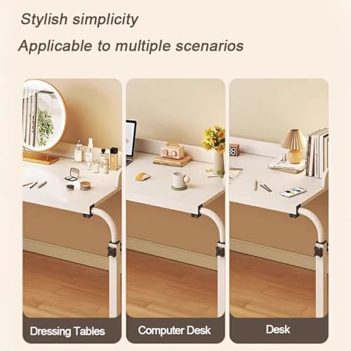 Medical Table with Wheels，Overbed Table Computer Desk with Desktop Baffl Over Bed Desk Height Adjustable 65-95cm Food Tray Desk Standing Over Bed Table King Size(Color:Wood)