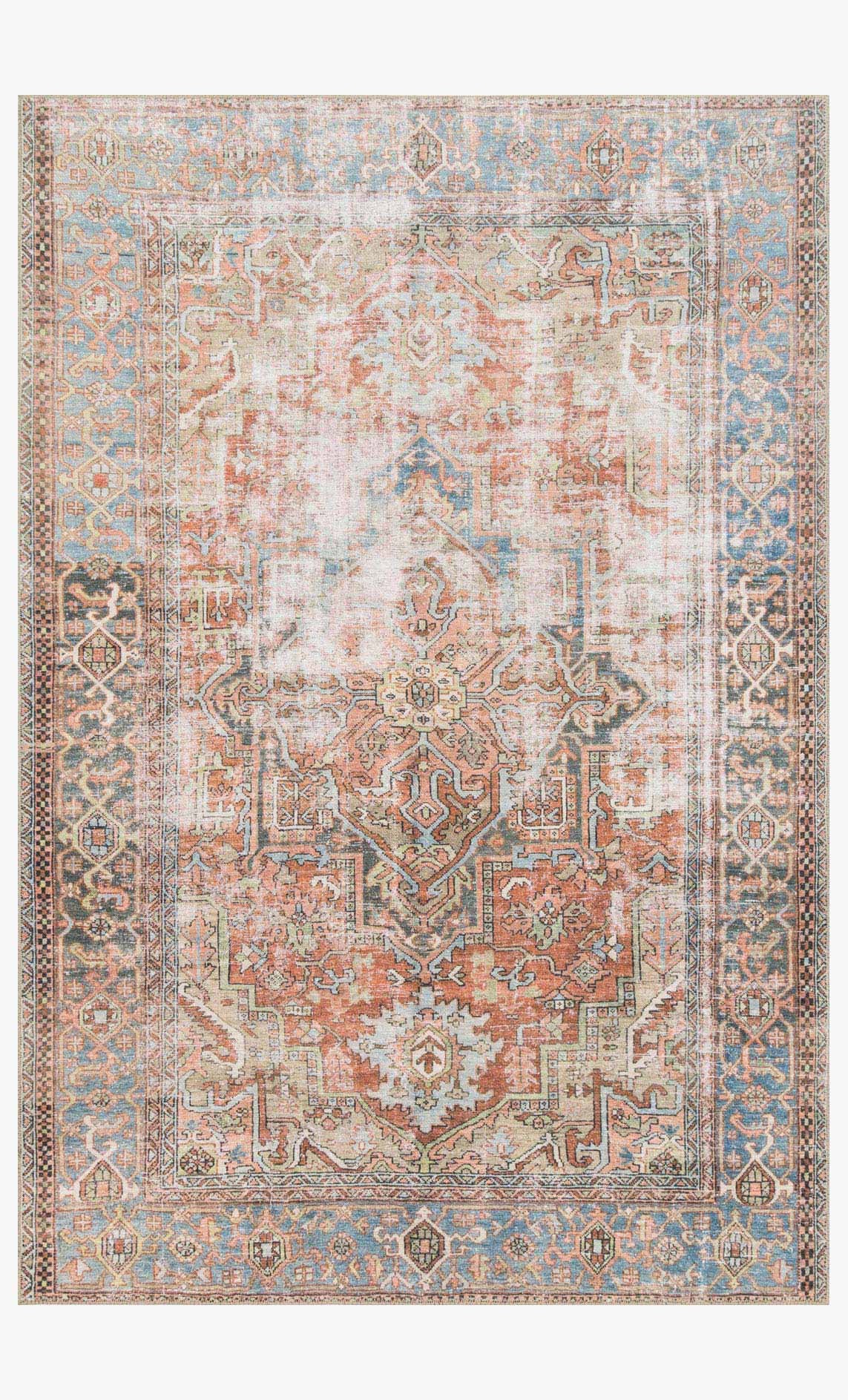 Loloi II Loren Collection - Traditional Power Loomed Rug in Terracotta & Sky (LQ-15)
