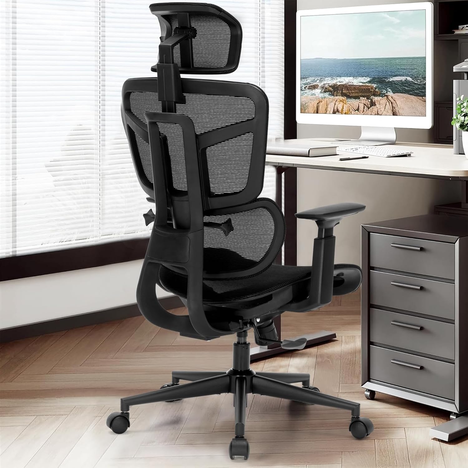 Ergonomic Office Chair, Desk Chair with Adjustable Height, Lumbar Support, High Back Mesh Computer Chairs with Flip up Armrests, Task Chairs for Home, Bedroom, Study, Dorm, Student, Adults Men Women
