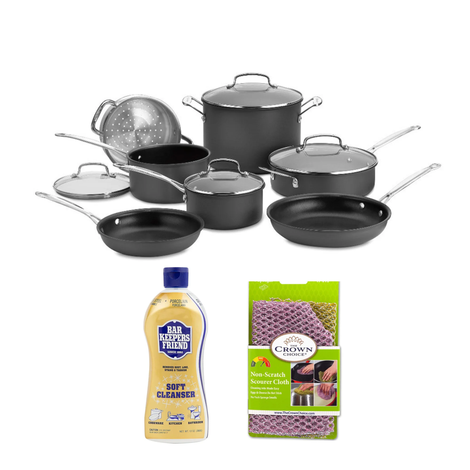 Cuisinart Nonstick 11-Piece Cookware Set with Soft Cleanser and Scrubber Pads