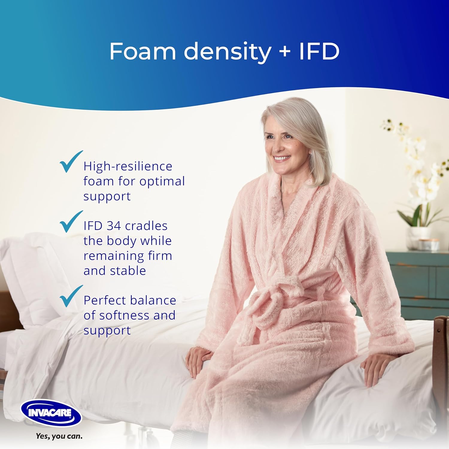 Invacare Hospital Bed Mattress, Long Term Care Pressure Redistribution Medical-Grade Bariatric Foam Mattress, 5 Fortress Shaped Cells, Fluid-Resistant Removable Cover, Made in The USA