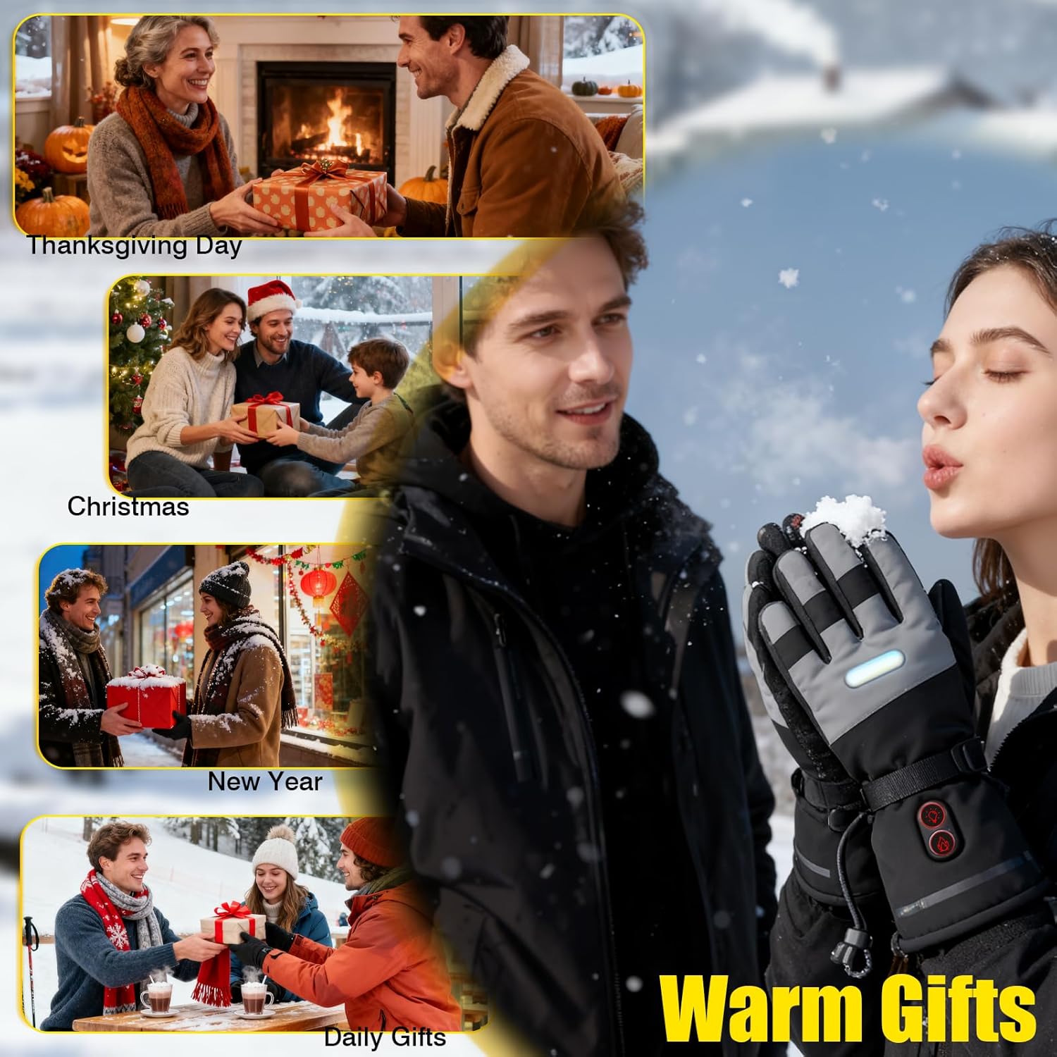 Heated Gloves with LED Flashlight, 7500mAh*2 Rechargeable Heated Gloves for Men Women, 3 Heating Modes with Touchscreen, Waterproof Electric Heated Ski Glove for Winter Outdoor Work Camping Arthritis