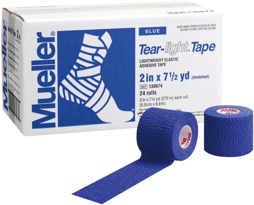 MUELLER Tear-Light [Elastic Athletic Stretch Tape]: 2 in. x 7-1/2 yds. (Blue) / 24-Rolls