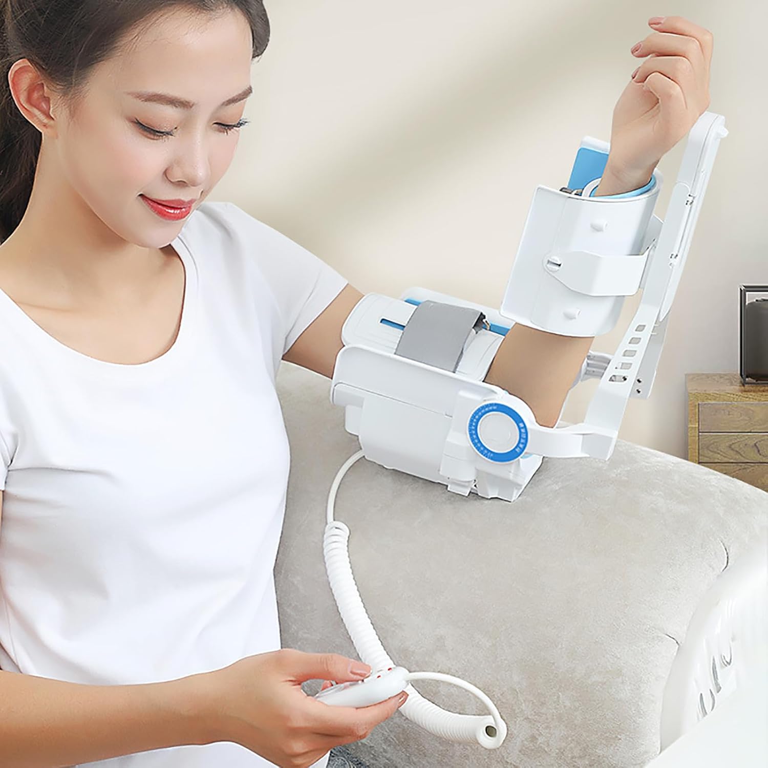 Electric Elbow Joint Rehabilitation Device, Hinged Elbow Brace Arm Exerciser, -5~150°Full-Angle Exercise and Adjustable Speed with Remote, for After Arm Fracture and Hemiplegia