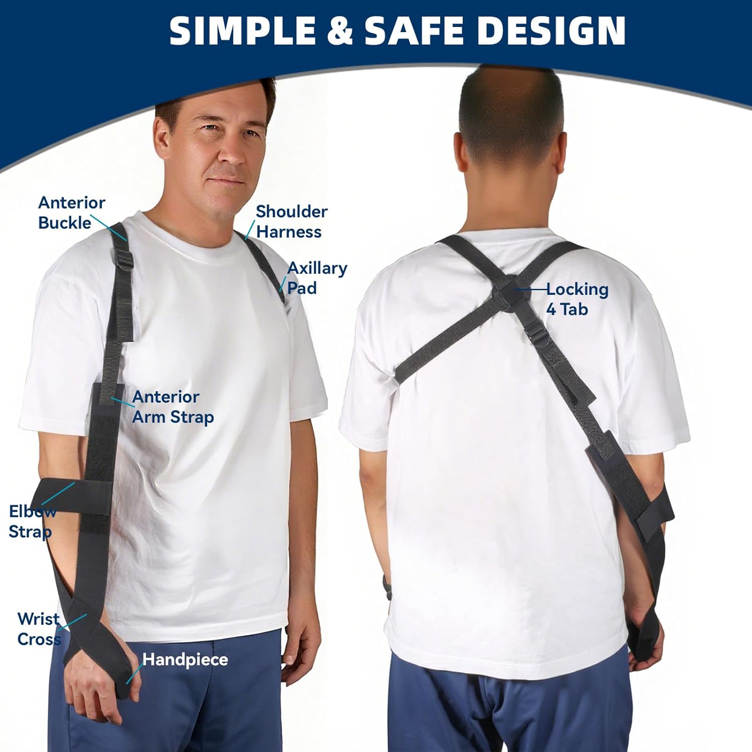 5702957 Arm Sling, Adjustable shoulder Strap with 4-Lab Lock, Breathable fabric for All-Day Comfortable, Black (Large: Height 5'10