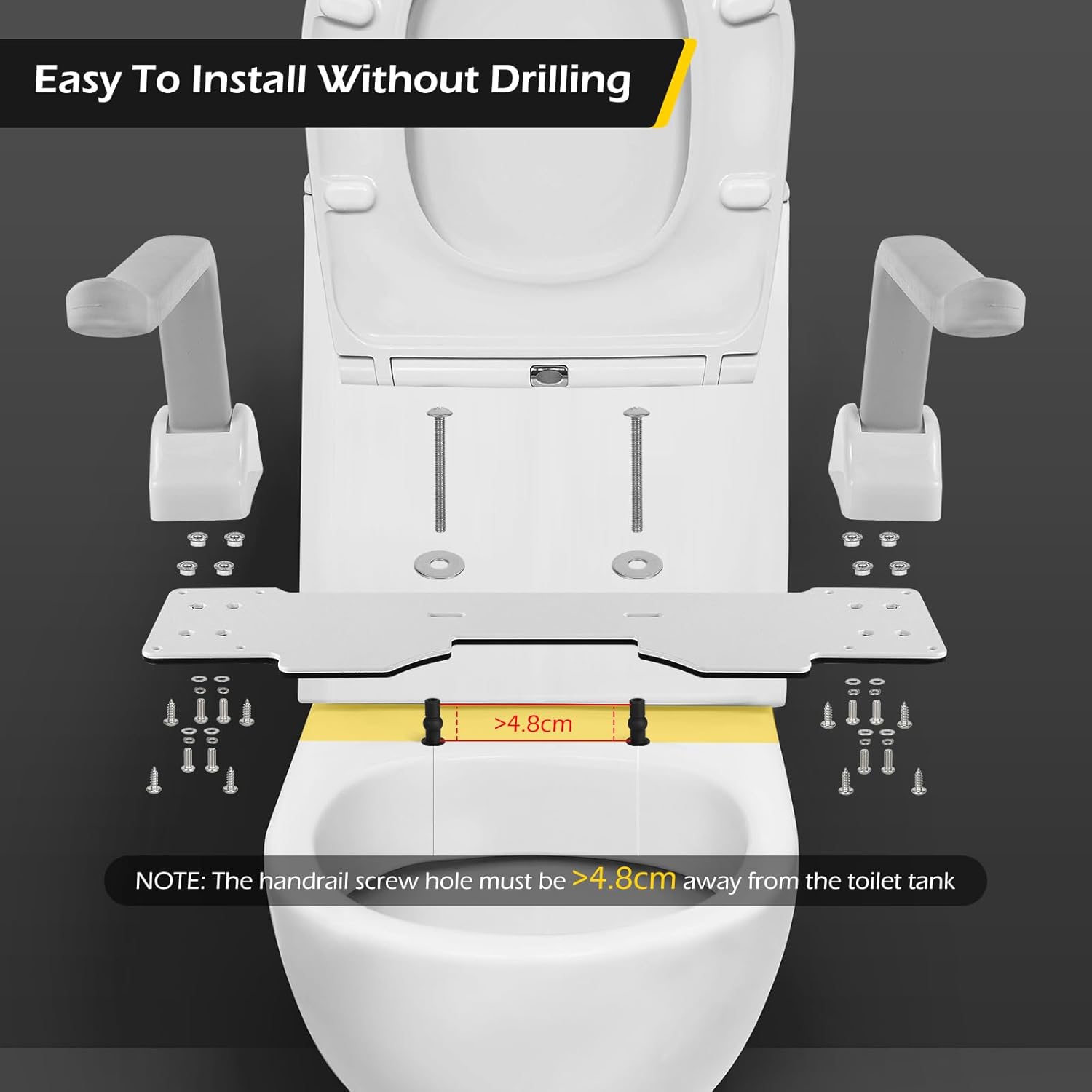 Dyna-Living Toilet Safety Rails 480lbs Load-Bearing Toilet Safety Frame with Flip Up Non-Slip Aluminum Alloy Armrest Toilet Assist Devices for Seniors Toilet Support Bars for Elderly Toilet Seat Rails