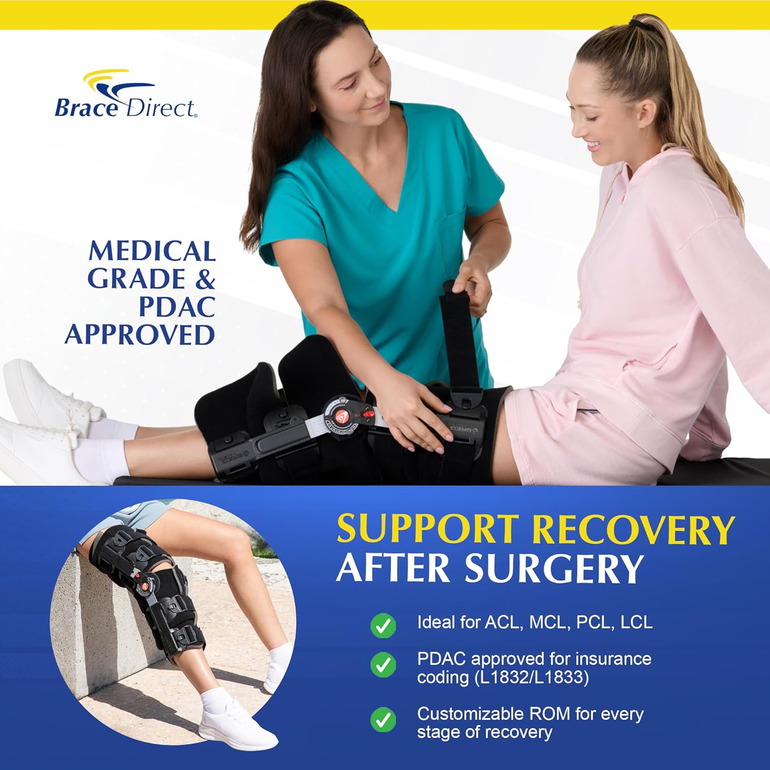 Brace Direct Breg T Scope Premier Full Foam Post Op Knee Brace with Incision Comfort Pad ACL MCL Recovery L1833 L1832 (Thighs Up to 30.5