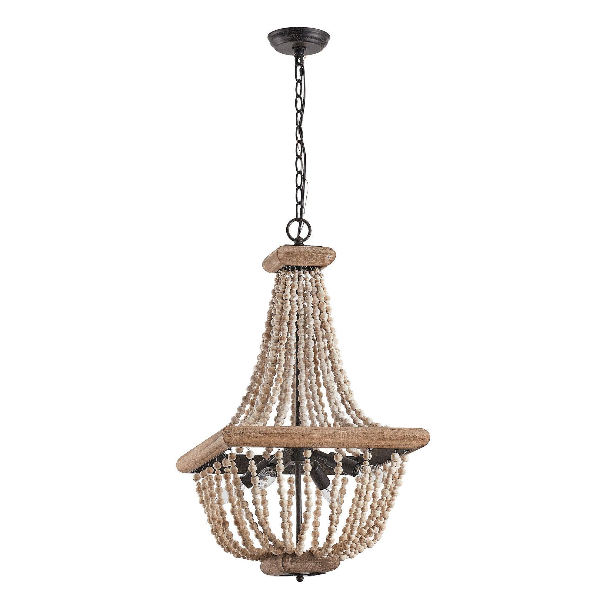 Parrot Uncle Regas 4-Light Wood Bead Candle Style Chandelier (D2252-4AB110V)