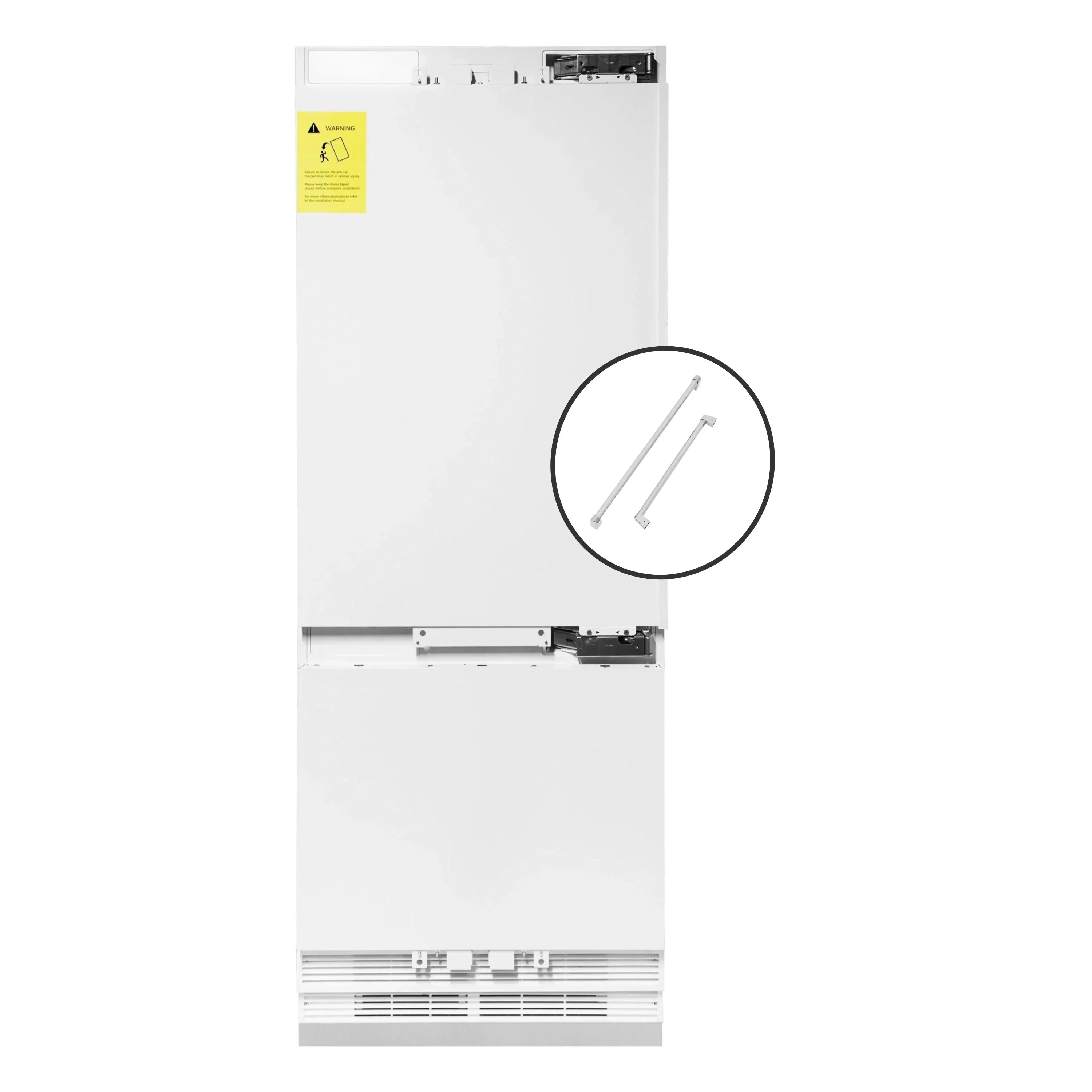 ZLINE 30-Inch Panel Ready 16.1 cu. ft. Built-In 2-Door Bottom Freezer Refrigerator with Internal Water and Ice Dispenser, with Stainless Steel Handles (RBIV-30-SS)