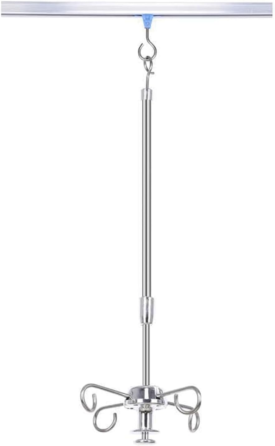 Durable Stainless Steel IV Pole with 4 Hooks & Pulley System - 1.5m Adjustable IV Stand for Hospital & Home Use, IV Bag Holder, Medical Equipment Support