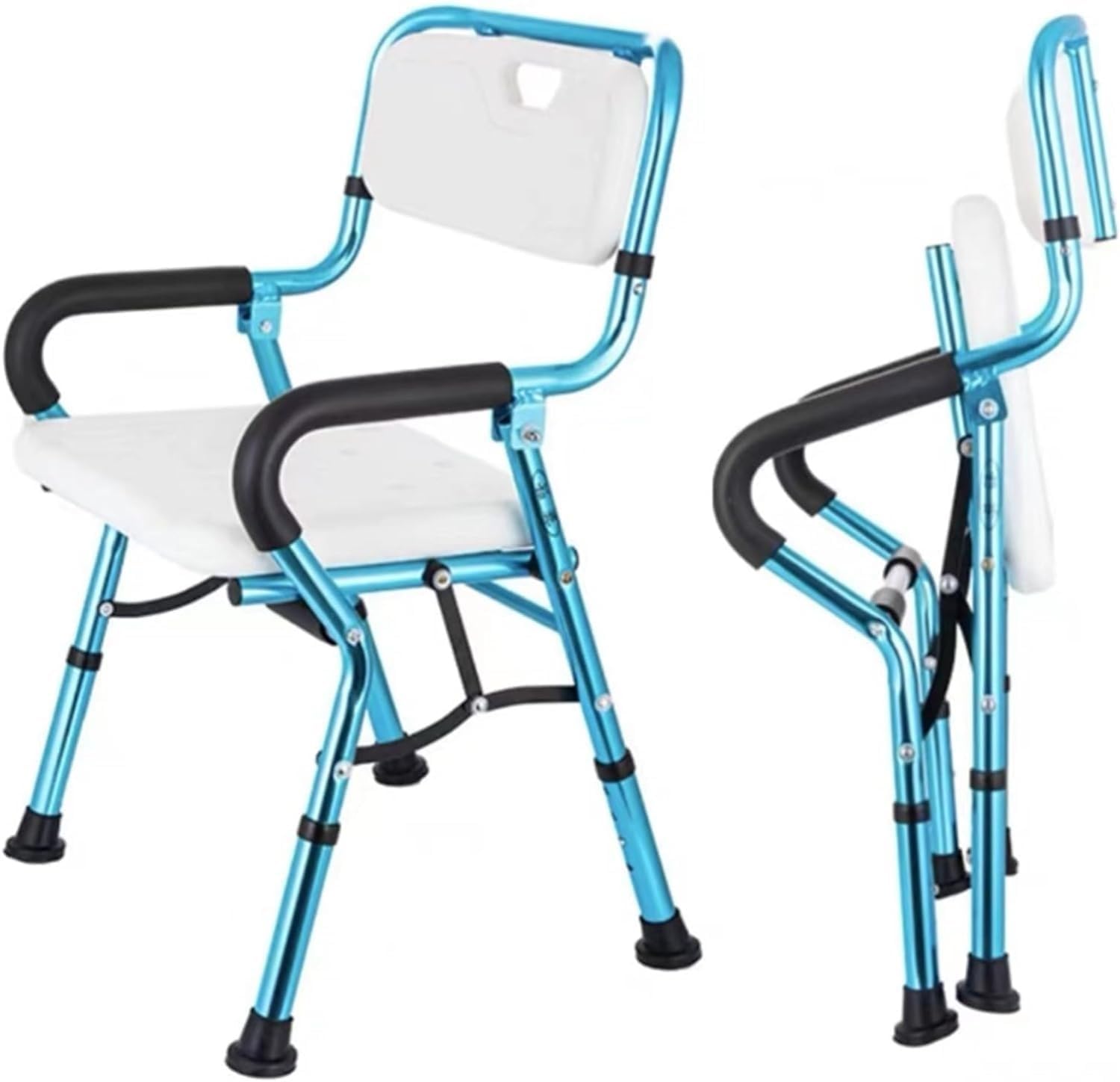 Shower Chair-5 in 1 Bath Stools Folding Walker with Arms and Back Stand Up Aid Toilet Safety Rails Adjustable Height Shower Stool,Supports Up to 330Lbs