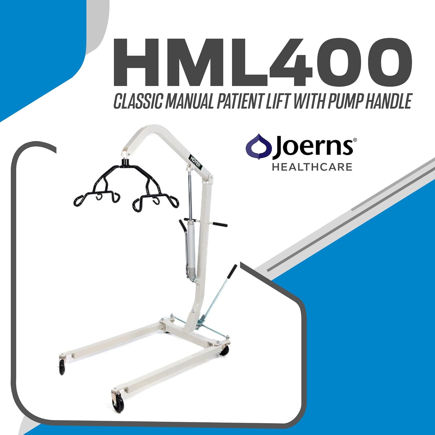 Hoyer Joerns HML400 Classic Manual Patient Lift with Pump Handle | Safe Working Load 400 lbs.| Ergonomic Pump Handle | Adjustable U-Base
