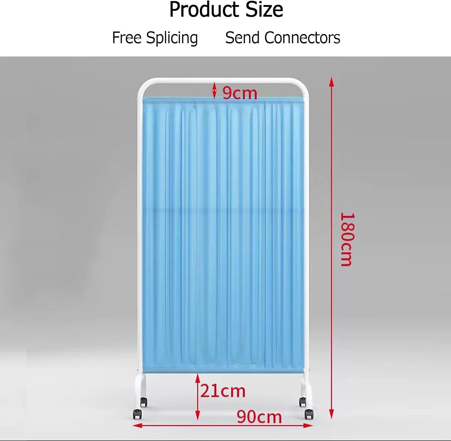 Medical Privacy Screen, 5-Panel Temporary Partition Wall with 360° Swivel Wheels, Ideal for Beauty Salons, Hospitals, Wards & Living Rooms - Blue Color
