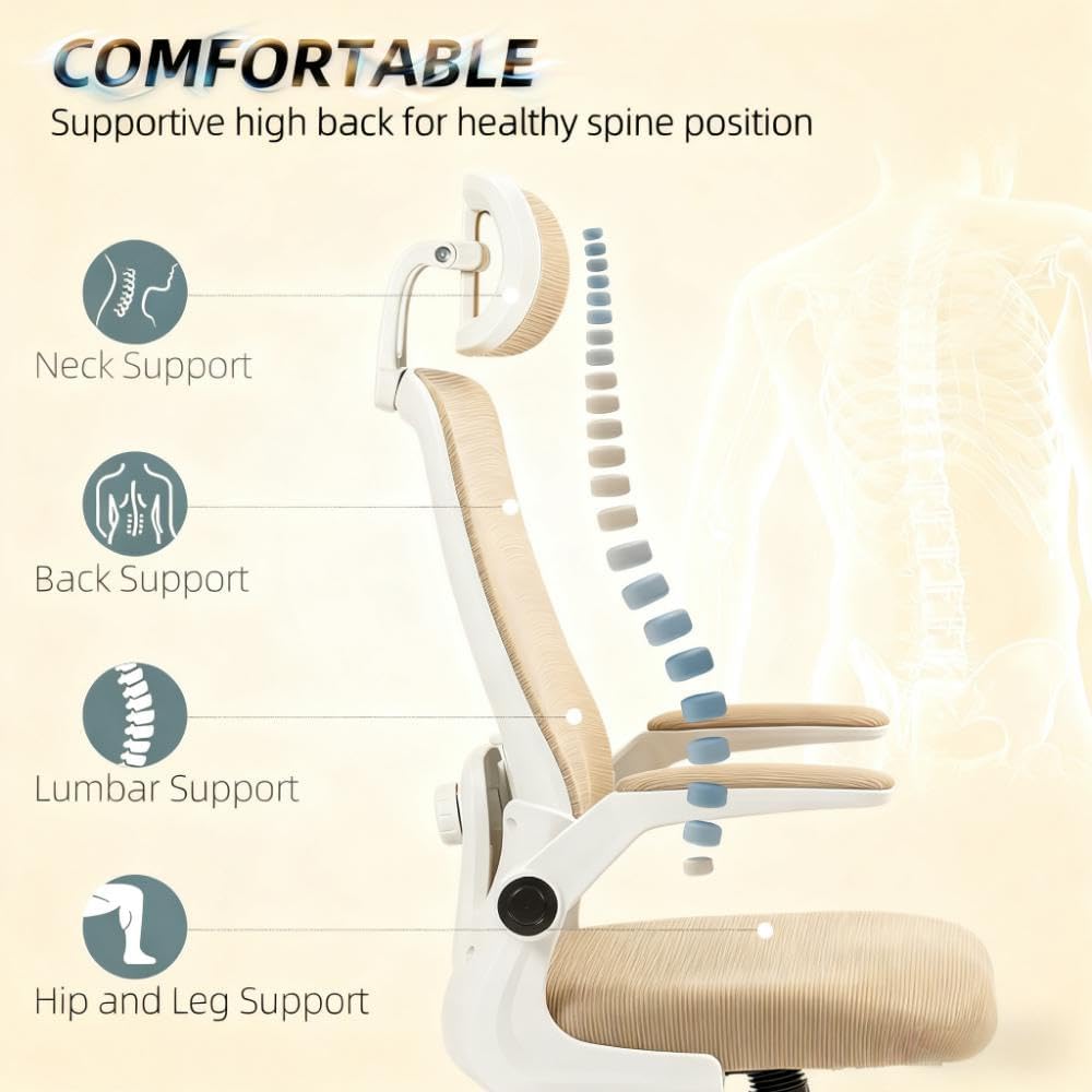 Ergonomic Mesh Office Chair with Adjustable Headrest & Lumbar Support, Flip-Up Armrests, 265 lbs Capacity