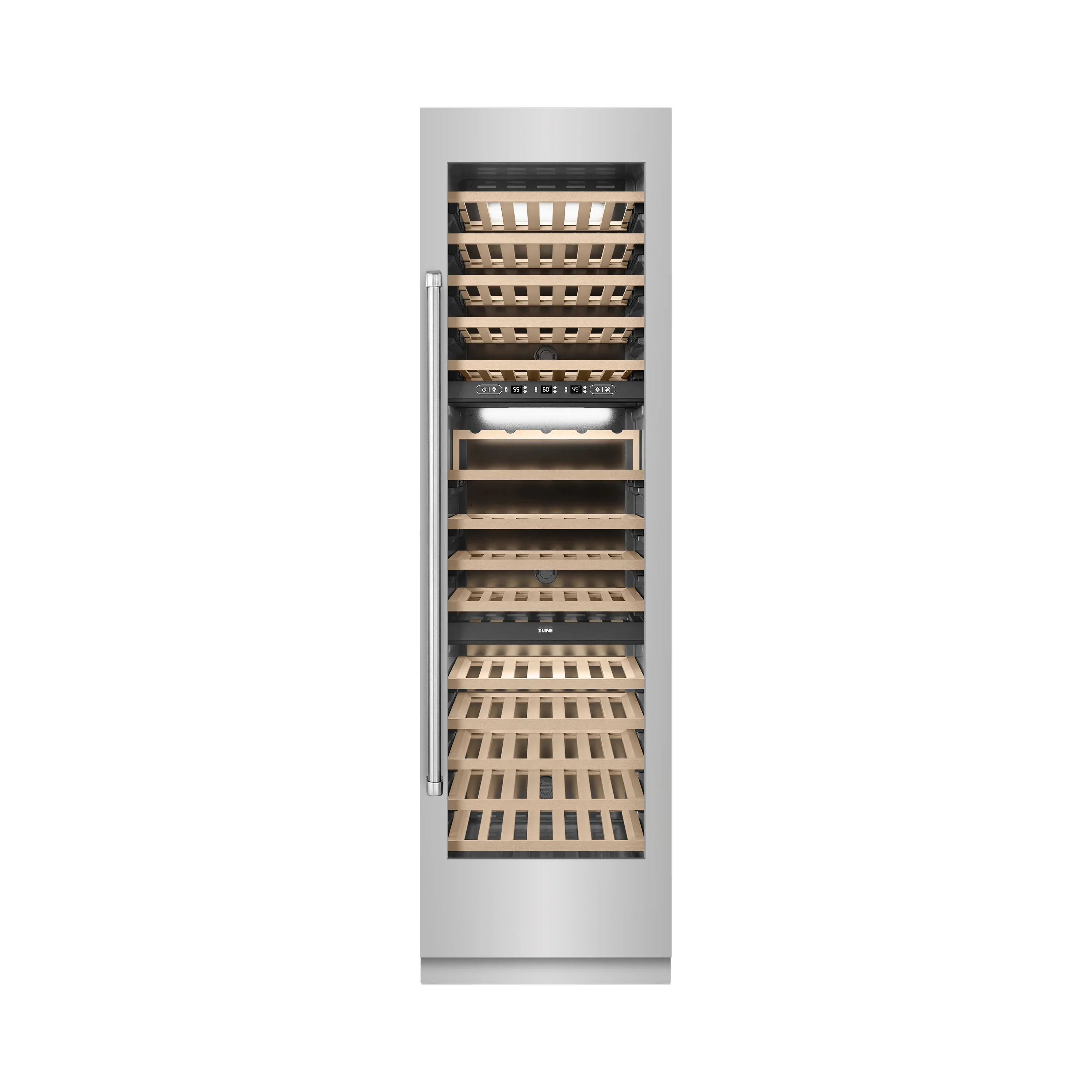 ZLINE 24-Inch 12.4 Cu. Ft. Triple Zone 100 Bottle Column Wine Cooler in Stainless Steel (RCWV-304-24)