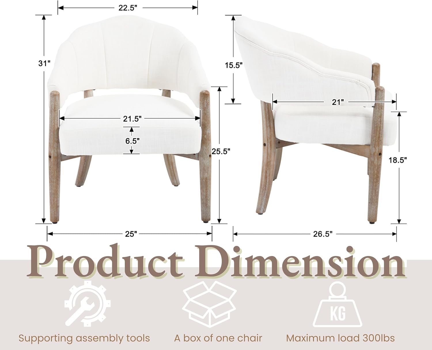 EALSON Modern Farmhouse Accent Chair Comfy Living Room Arm Chair with Rerustic Wood Leg Cozy Linen Upholstered Reading Armchair Lounge Side Chair for Bedroom Beige