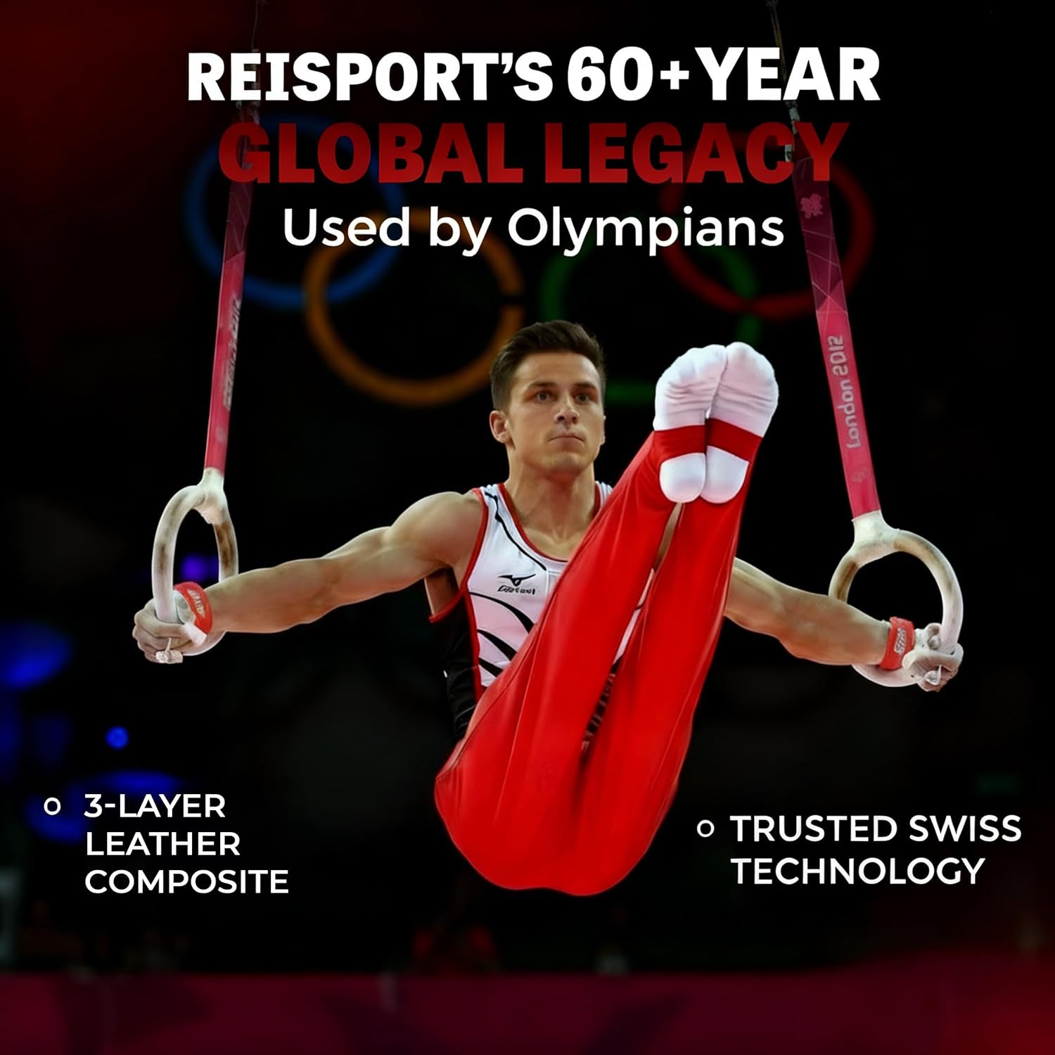 Reisport Protec Ring Gymnastics Grips for Men - Triple Strength Leather Hand Grips for Gymnastics Rings - Gymnastics Equipment & Accessories for Advanced Gymnasts