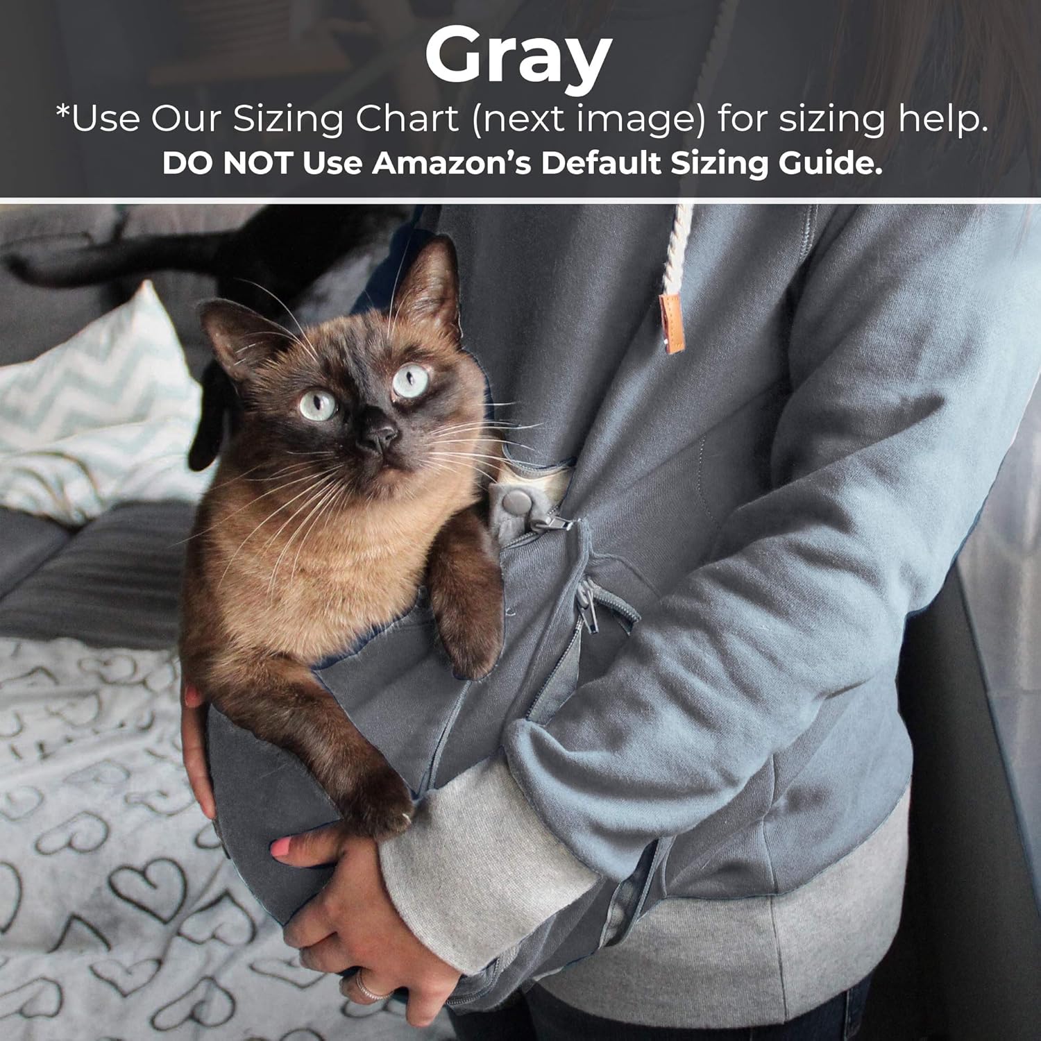 Pet Pouch Hoodie Small Pet Carrier - Dog Cat Pouch Hoodie Sweatshirt Kangaroo Pocket Holder - No Ears - Women's Fit