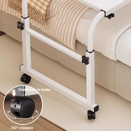 Over Bed Tables，Height and Width Adjustable Rolling Laptop Desk with Wheels Food Tray Desk Rolling Medical Table Stretchable Lazy Design Standing Over Bed Table King Size(Color:Woo