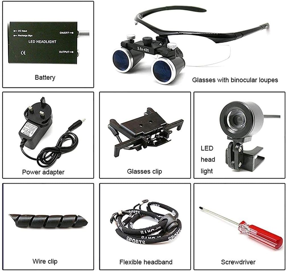 Dental Loupes, Head Mountlighted Magnifying Glasses, 2.5X / 3.5X Medical Dental Loupes Led Magnifying Glasses with Led Head Light Lamp 420Mm Dental Equipment Surgical Dentists Mag