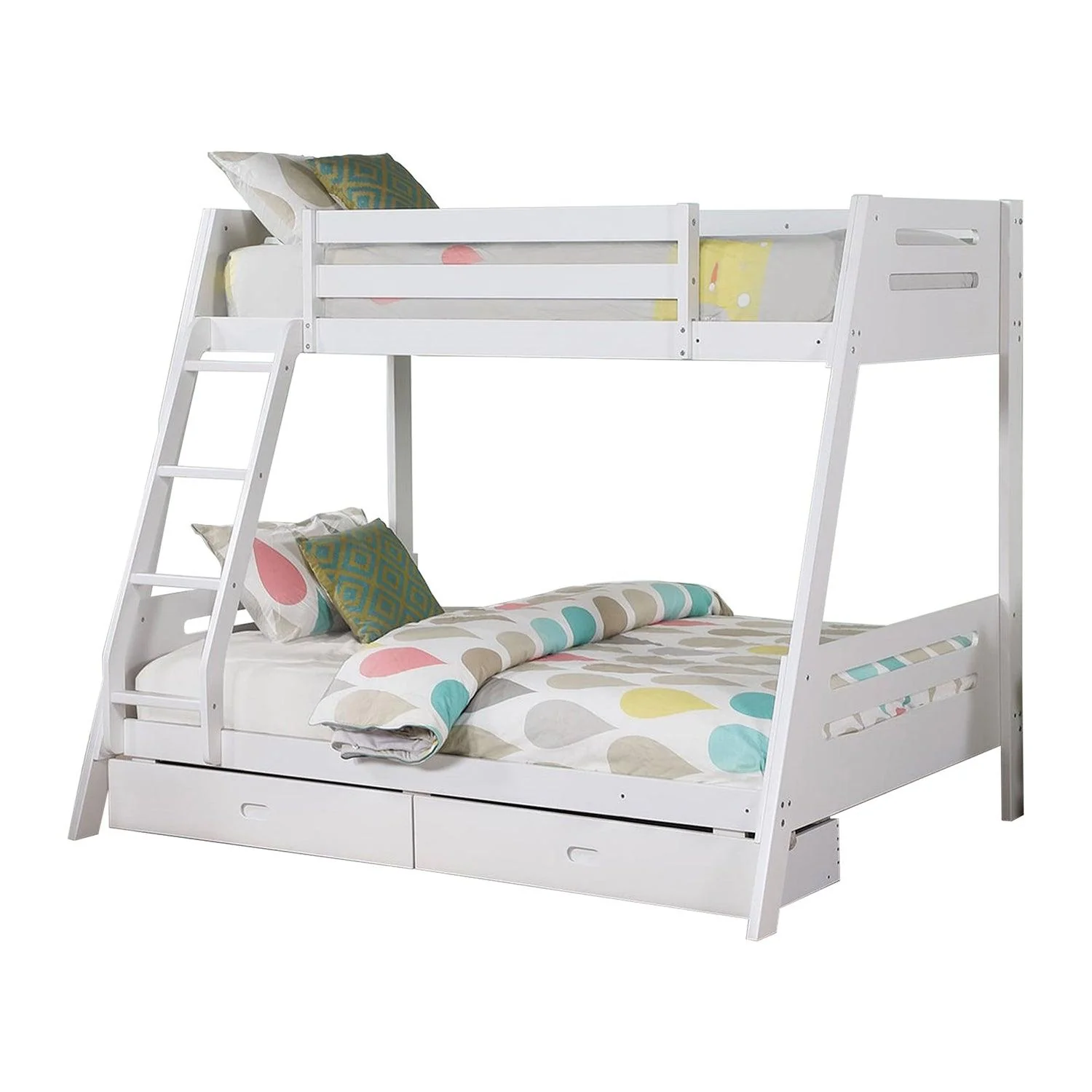 Parrot Uncle Solid Wood Twin / Full Bunk Bed with Reversible Angled Ladder and Underbed Drawers