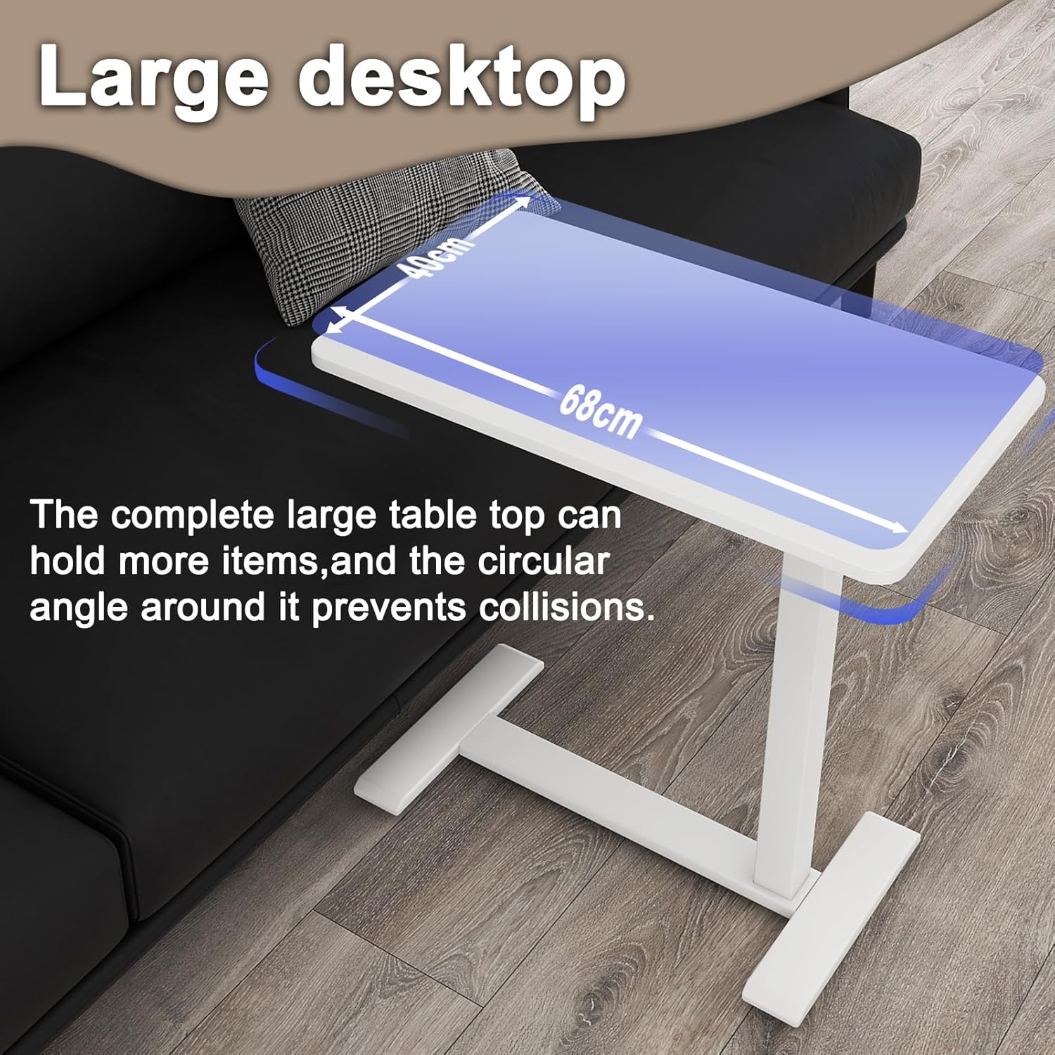 PUNCIA Medical Overbed Table with Pneumatic Lift and Hidden Casters Mobile Laptop Desk and Rolling Computer Cart – Height Adjustable Bedside Table for Hospital Recovery Home Office or Bedroom Use